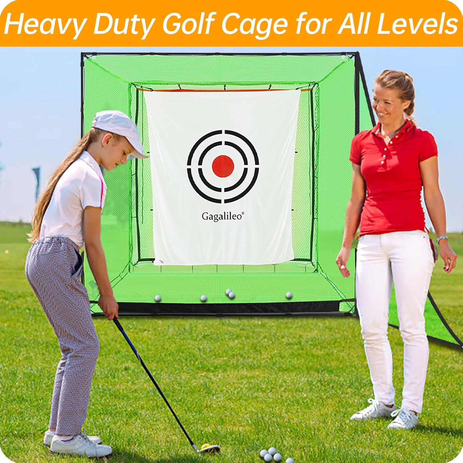 Gagalileo Golf Driving Cage Net: Heavy Duty 1 in Steel Frame - Noise Reduction Target for Backyard Garage Indoor Simulator - 7x7x7 FT High Density Hitting Swing Practice