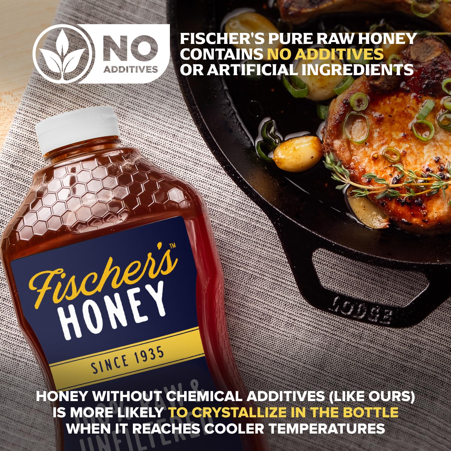 Fischer's 100% Pure, Raw & Unfiltered Honey, 40 oz – All-Natural Sweetener – Rich Flavor Profile, Packed with Nutrients