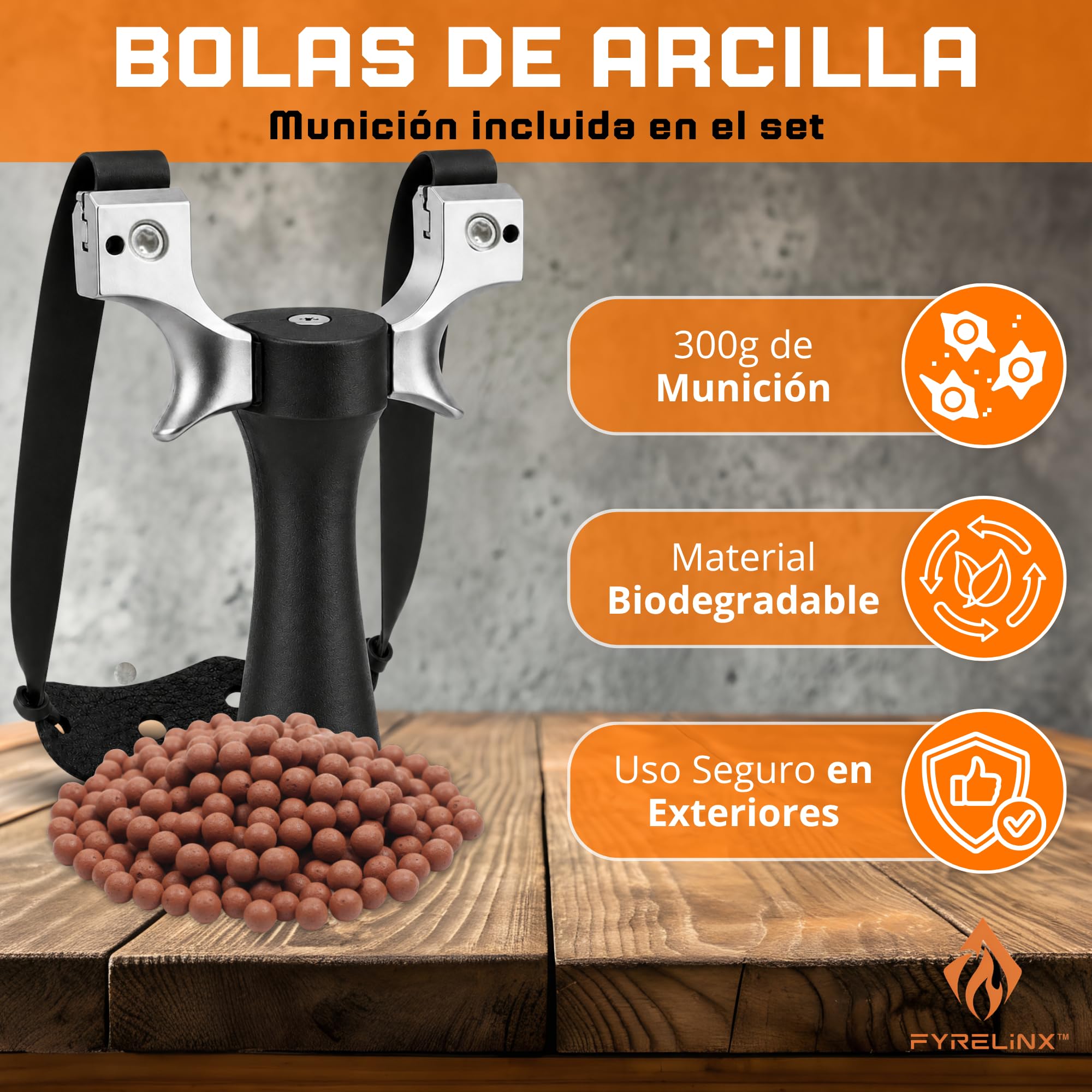 Tirachinas Clásico con Diana de Cuero – Set con 300 g de Bolas de Arcilla Biodegradables 6 Gomas Planas Intercambiables 0,8/1,0/1,2 mm – Tiro al Blanco al Aire Libre | Pack Regalo