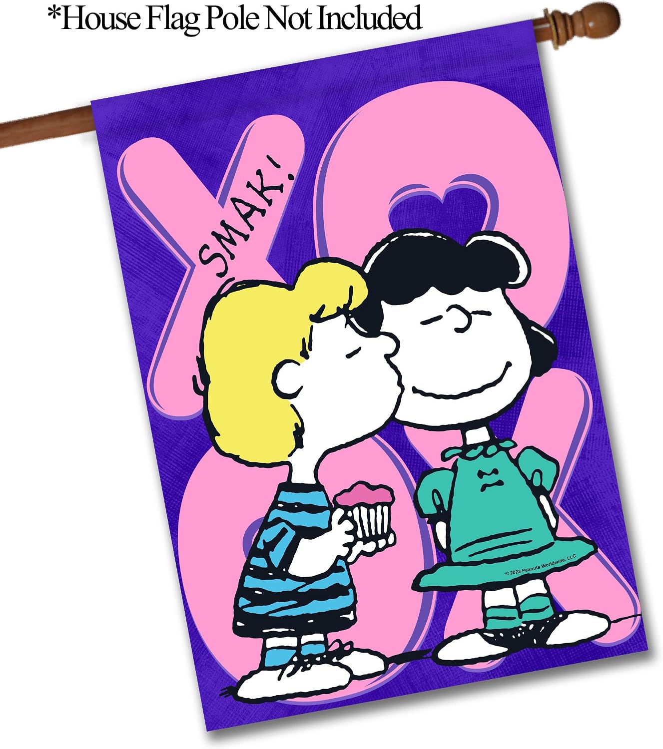 Flagology.com, PEANUTS®, PEANUTS® XO Lucy and Schroeder – House Flag 28" x 40", Outdoor Flag, Exclusive Premium Fabric, Officially Licensed PEANUTS®, Valentine's Day