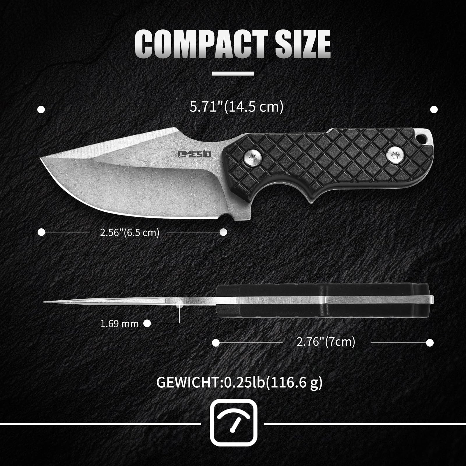 Omesio M-ZS21 Spanto Knife 5Cr13MoV Full Tang G10 Kydex | Nóż EDC ze stali 5Cr13MoV, ostrze Spanto, rękojeść PP, pochwa Kydex z linką paracord i akcesoriami outdoor