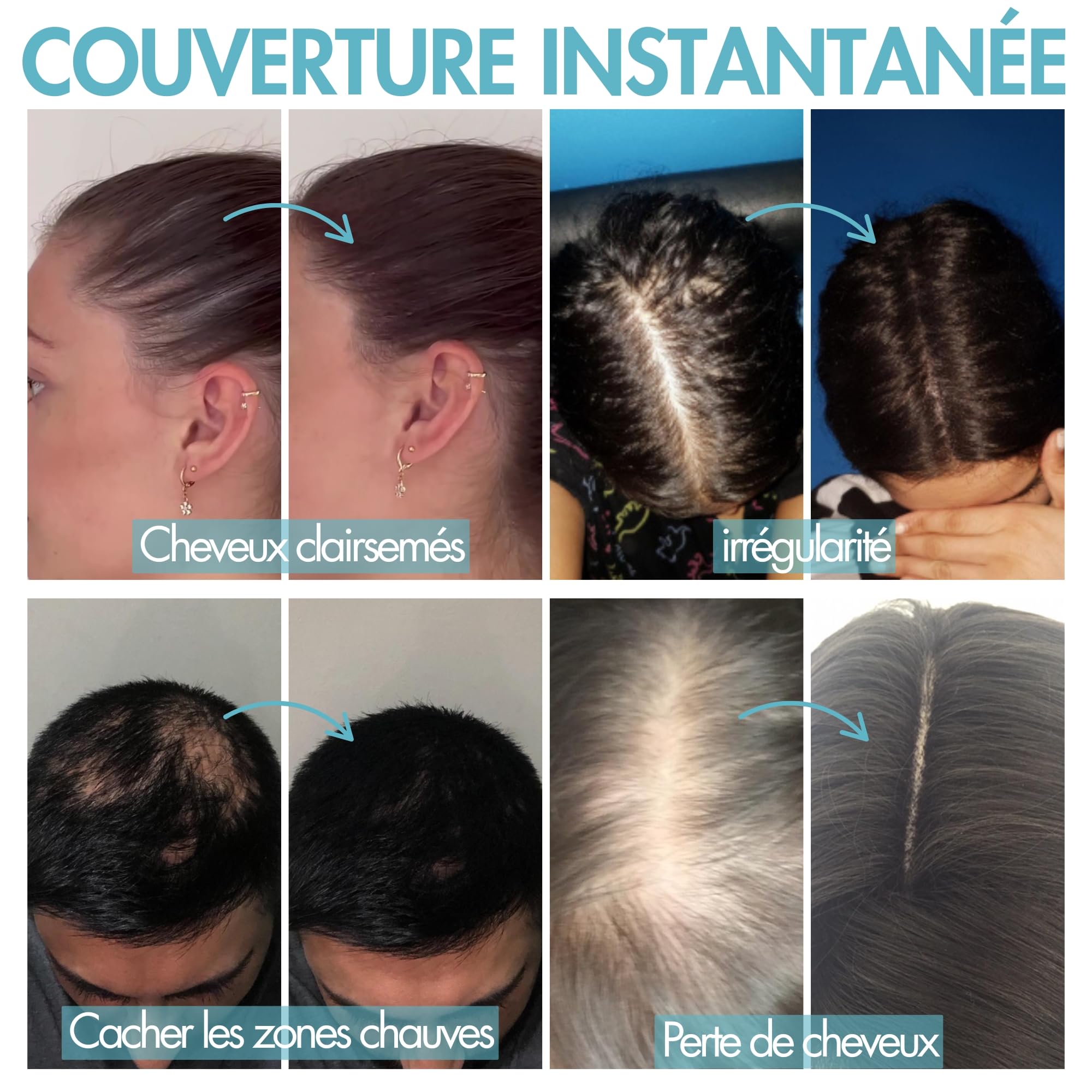 Hair Genetics - Recharge de fibres capillaires - Fibre capillaire pour cheveux fins - Poudre capillaire pour cheveux plus épais - poudre cheveux 50g (Noir))