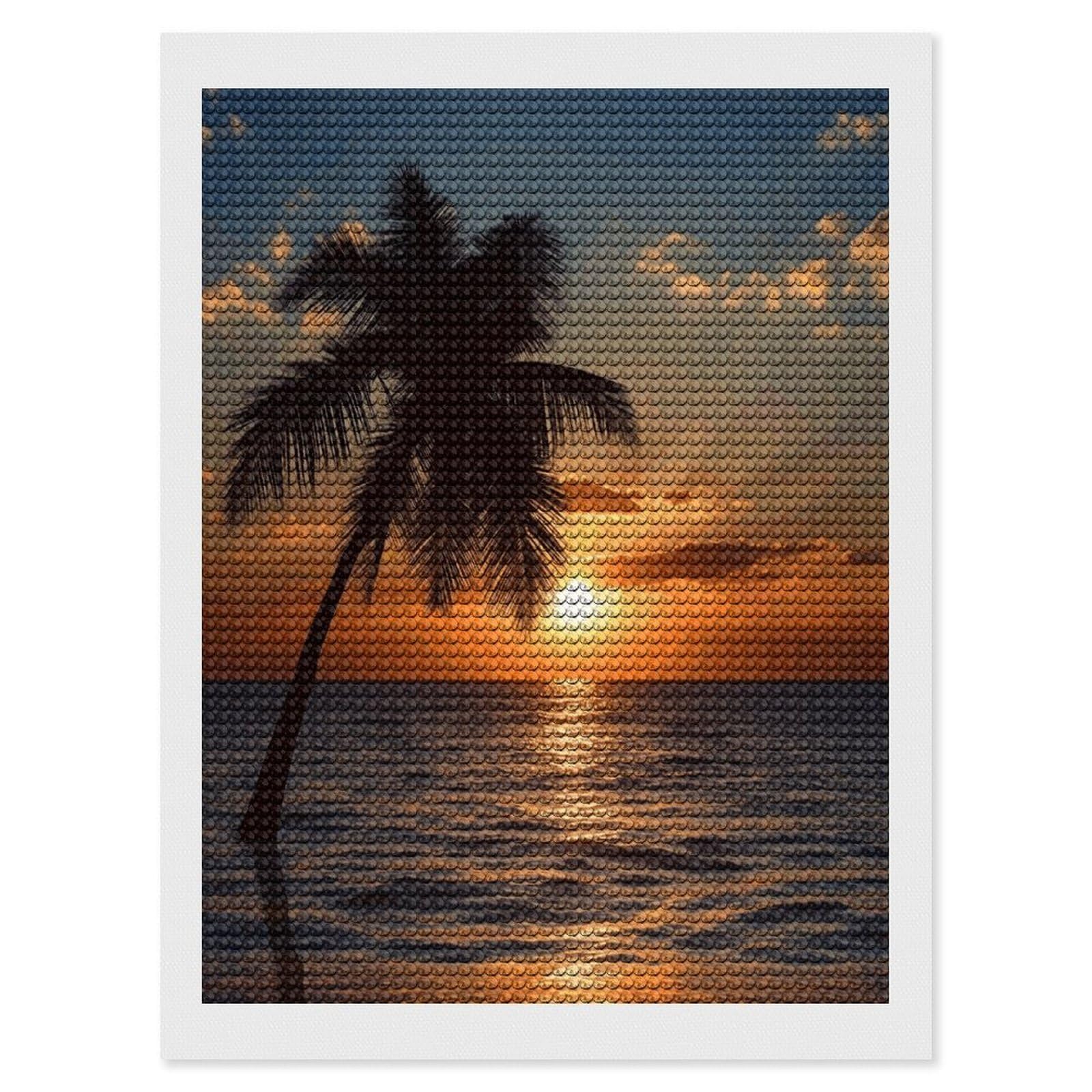 FekiLoot Sunset Palm Tree Ocean Diamond Art Kits for Adults Diamond Painting Kits for Beginners DIY Diamond Art Kits Round Full Drill Diamond Dot Gem Painting for Home Wall Decor Gift 12"x16"