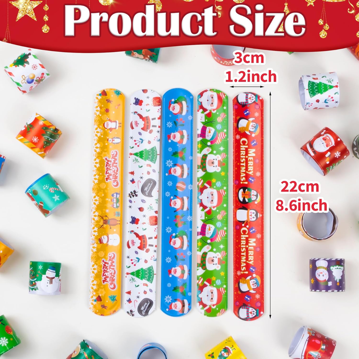 Christmas Slap Bracelet for Kids - 48 Pieces, 24 Colorful Styles - Bulk Christmas Slap Wristbands for Kids Party Favors, Toys Prizes & Goodie Bags Fillers - Image 3
