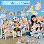 Kids Bookshelf Toy Storage Organizer - Book Shelf for Kids Rooms, 2 Sides Kid Bookcase with 3 Tierd Toy Storage Organizer, White Toddler Baby Bookshelf Book Shelves for Bedroom Nursery Playroom