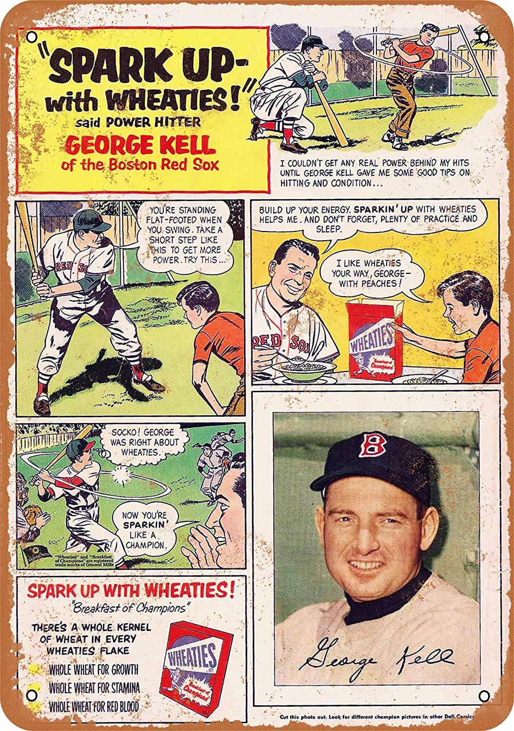 1953 George Kell for Wheaties Vintage Look Metal Sign Funny Aluminum Tin Sign Post 8 x 12