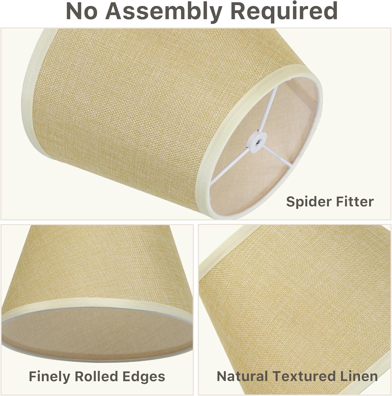 Khaki Empire Lamp Shades Set of 2, 5.9" × 9.8" × 6.6" Natural Linen Lampshades for Table Lamps, Small Spider Fitter Replacement Lamp Shades, Bulb Clip Adapters Included, No Assembly Required