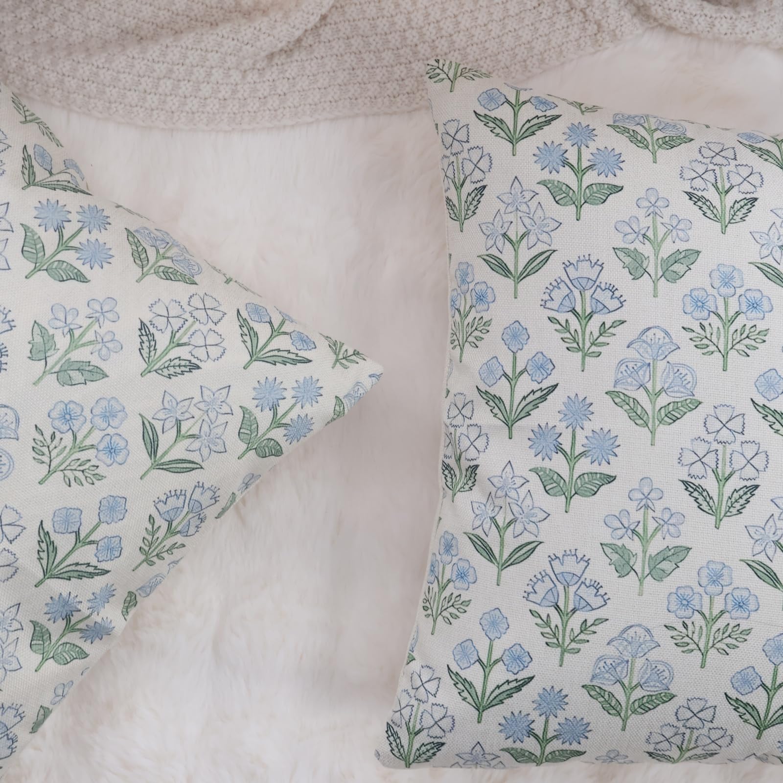NIULAA Lniane poszewki na poduszki 50cm x 50cm Zielone Zestaw 2 Dekoracyjnych poszewek na poduszki z motywem botanicznym kwiatowym Poszewka na poduszkę 20x20 cali (50x50cm) Premium Kwadratowe poszewki