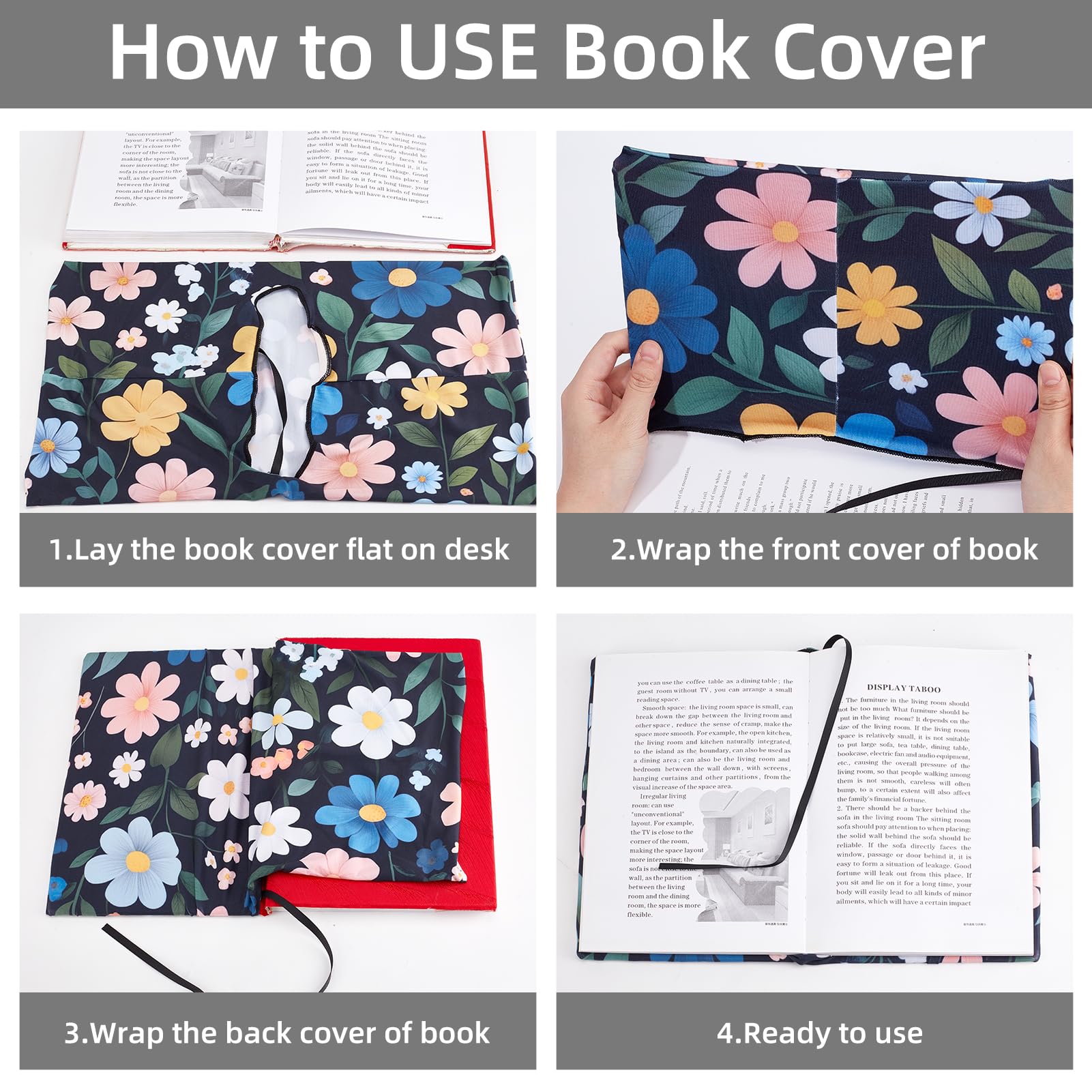 NICENEEDED Colorful Flowers Book Sleeve, Washable - Image 3
