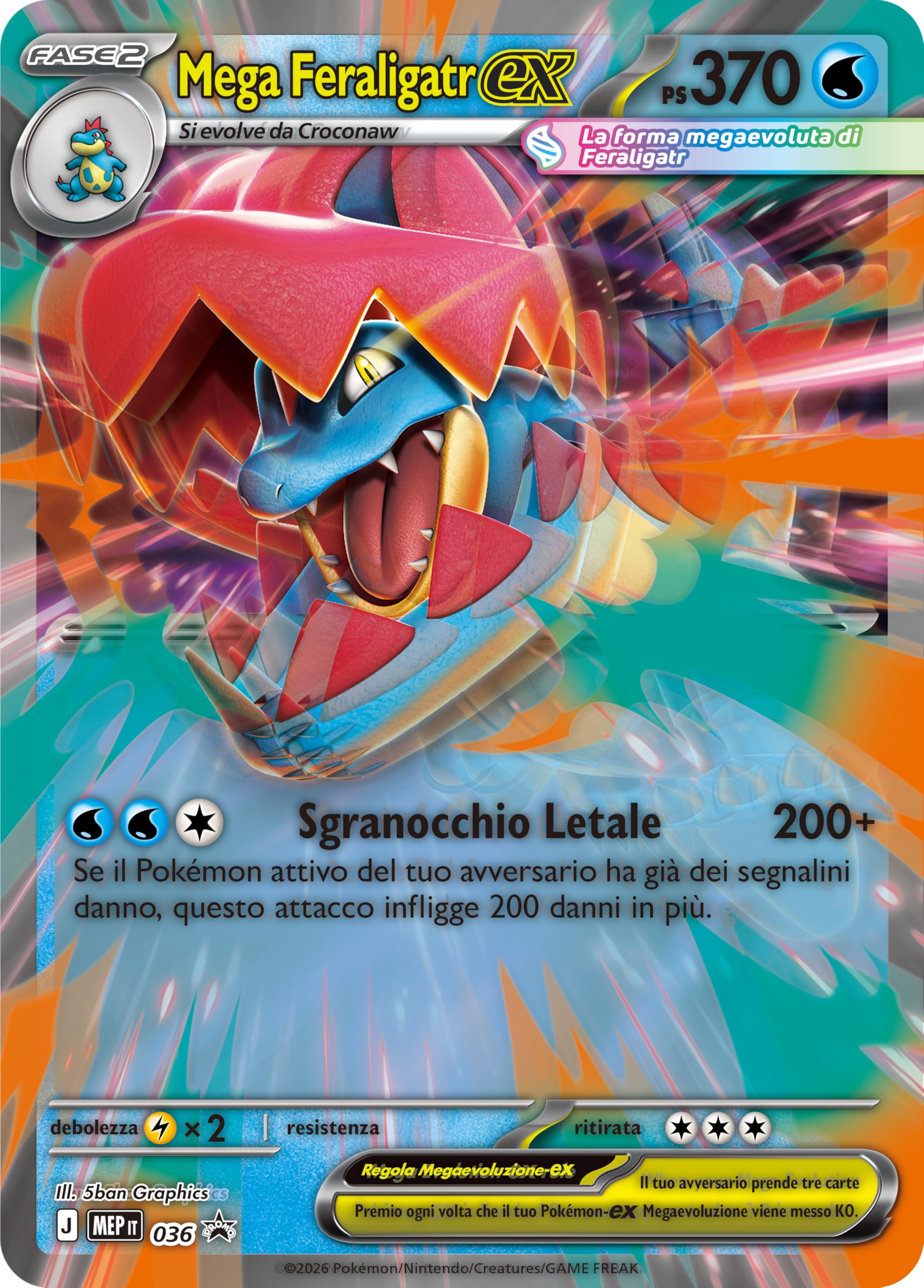 Pokémon: collezione Mega Feraligatr-ex dell’espansione Megaevoluzione - Ascesa Eroica del GCC Pokémon (una carta promozionale olografica, una carta lenticolare gigante e quattro buste di espansione)