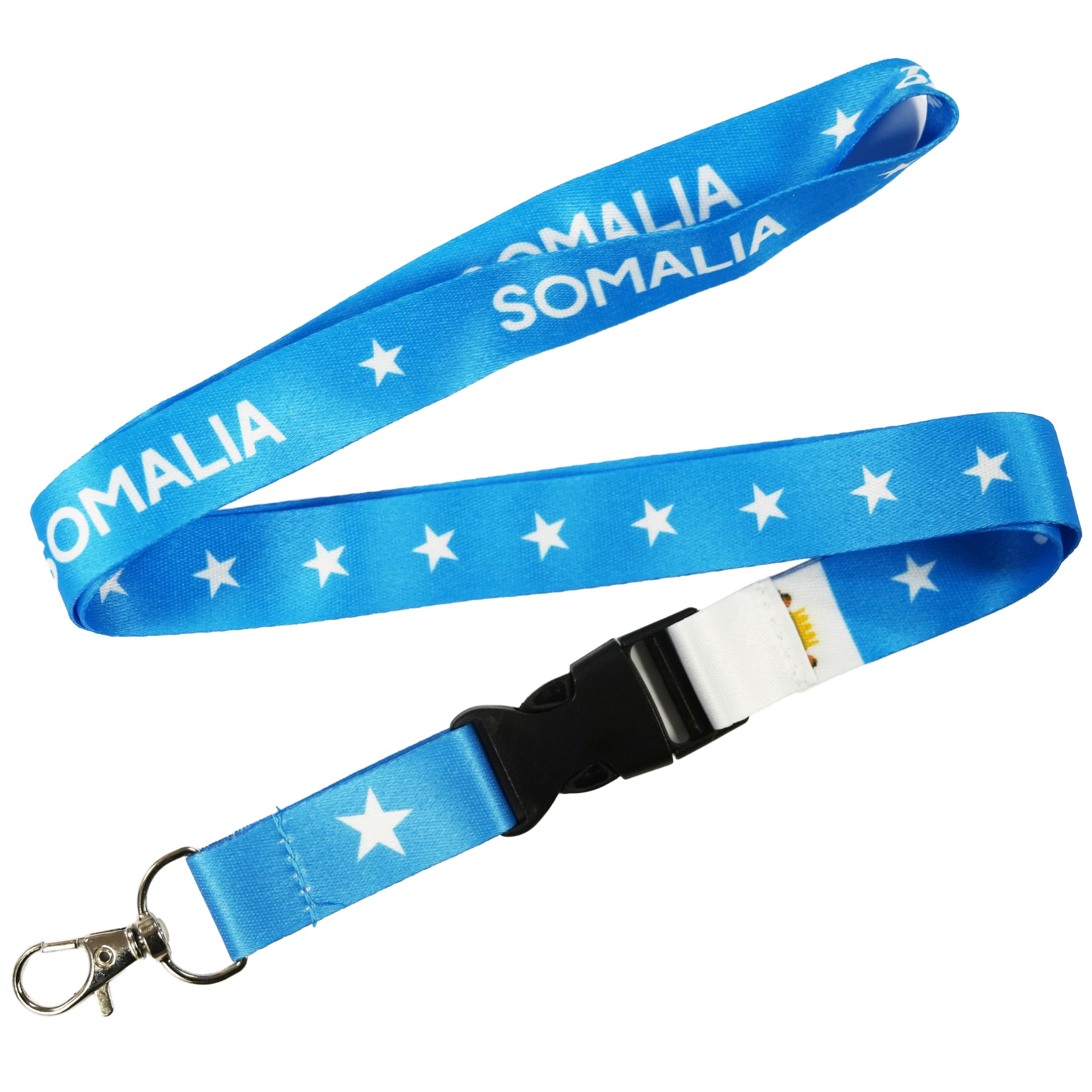 Tigoli Somalia Flag Lanyard with Detachable Buckle and Metal Clip, Blue Somali Neck Strap Keychain, Somalia Star Design ID Holder for Keys, Badges and Passes, 57cm Total Length, 2cm Strap Width
