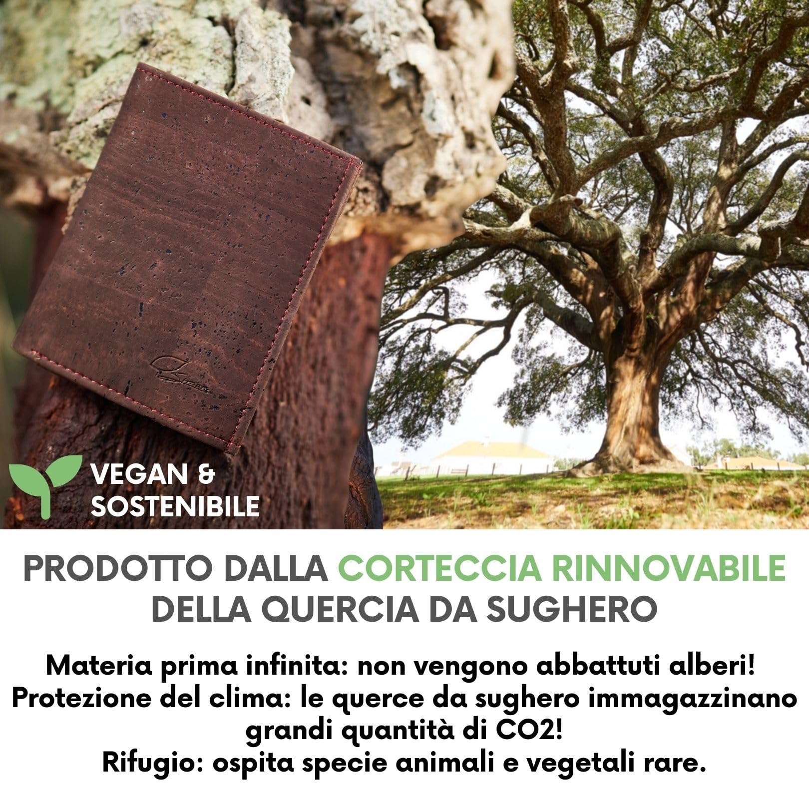 Simaru Portafoglio da donna, in sughero, vegano, da donna, per 9 carte, protezione RFID, scomparto per banconote e monete (Turchese)