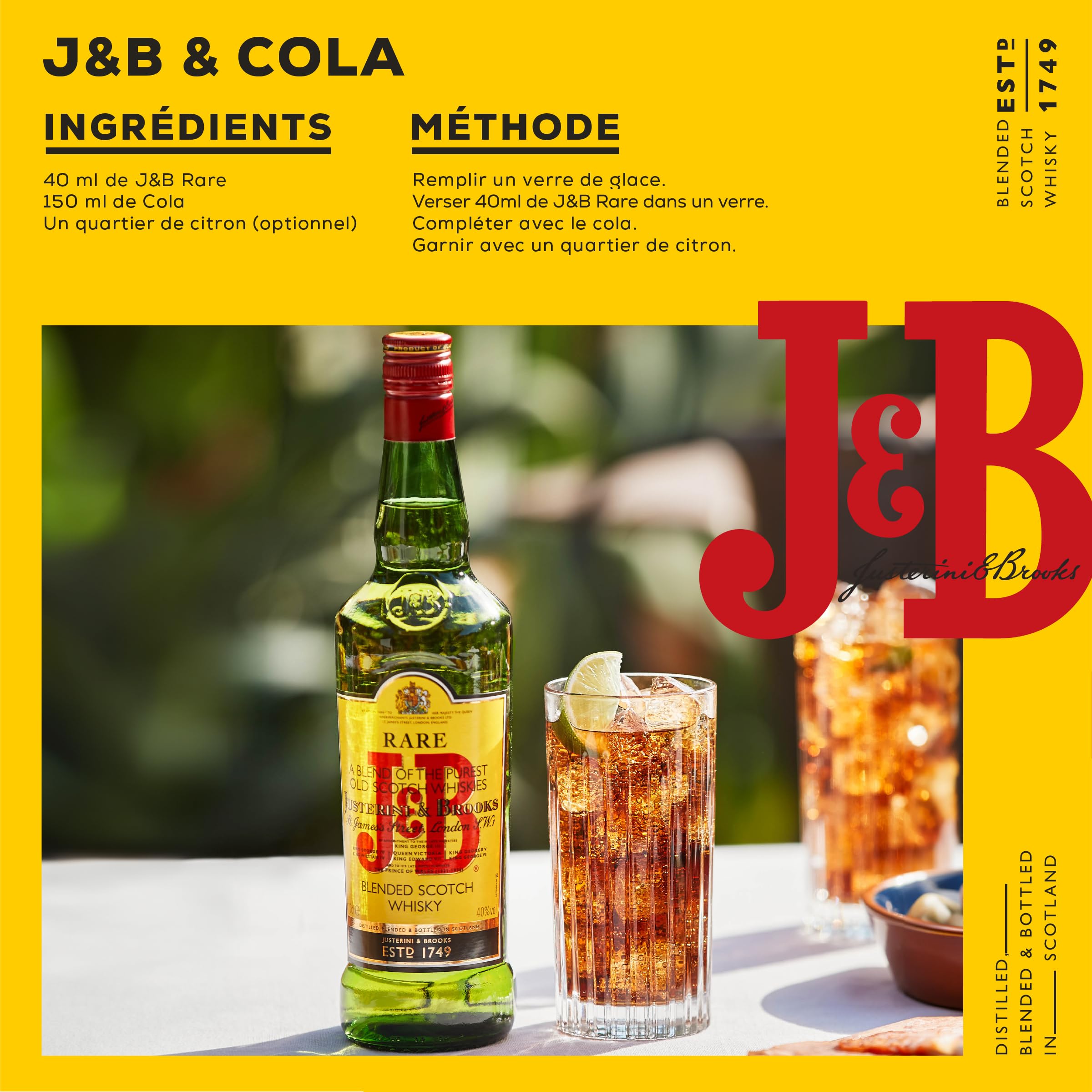 J&B | Blended Scotch Whisky | Distillé et assemblé en Écosse | 40 % vol | 1 L