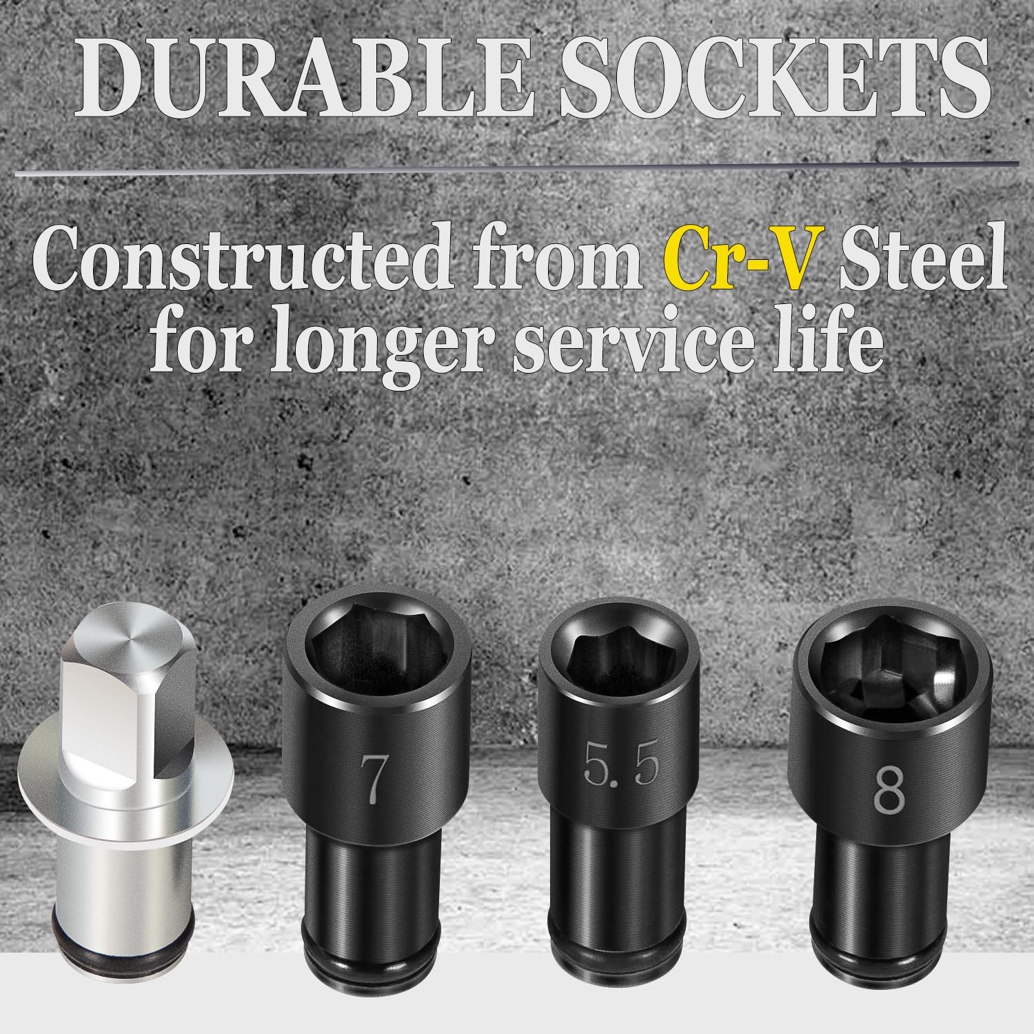 64180 Actuator Motor Wrench Set includes 5.5 mm, 7 mm, and 8 mm sockets, as well as a 1/4-inch square head drive adapter for replacing fasteners on small HVAC motors, for a total of 5 Pieces