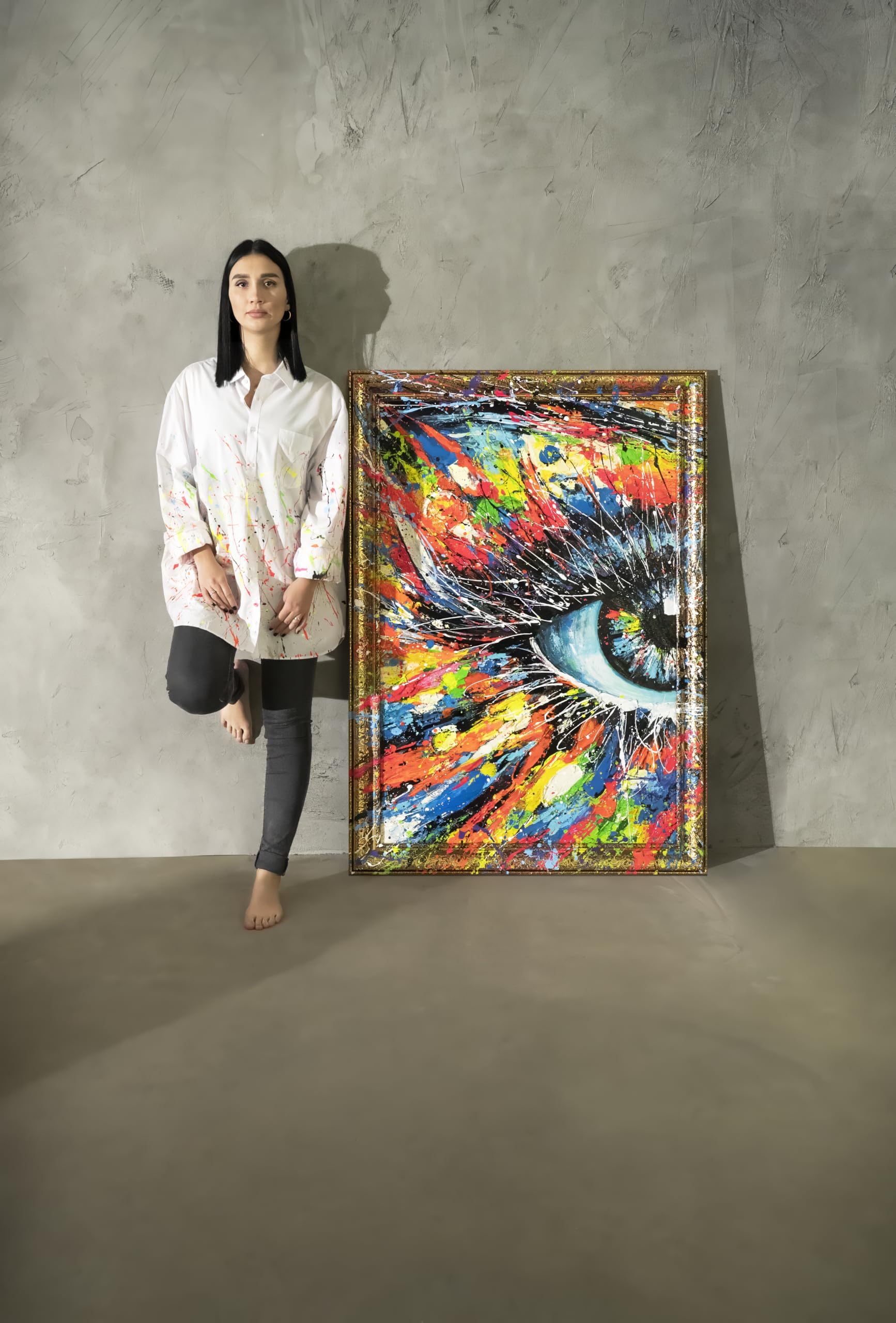 YS-Art Bild abstrakt bunt Acryl Gemälde auf Leinwand Bilder mit Rahmen malen handgemalt Wandbild Wohnzimmer modernes Wohndekor echtes Kunstwerk 120x80 cm