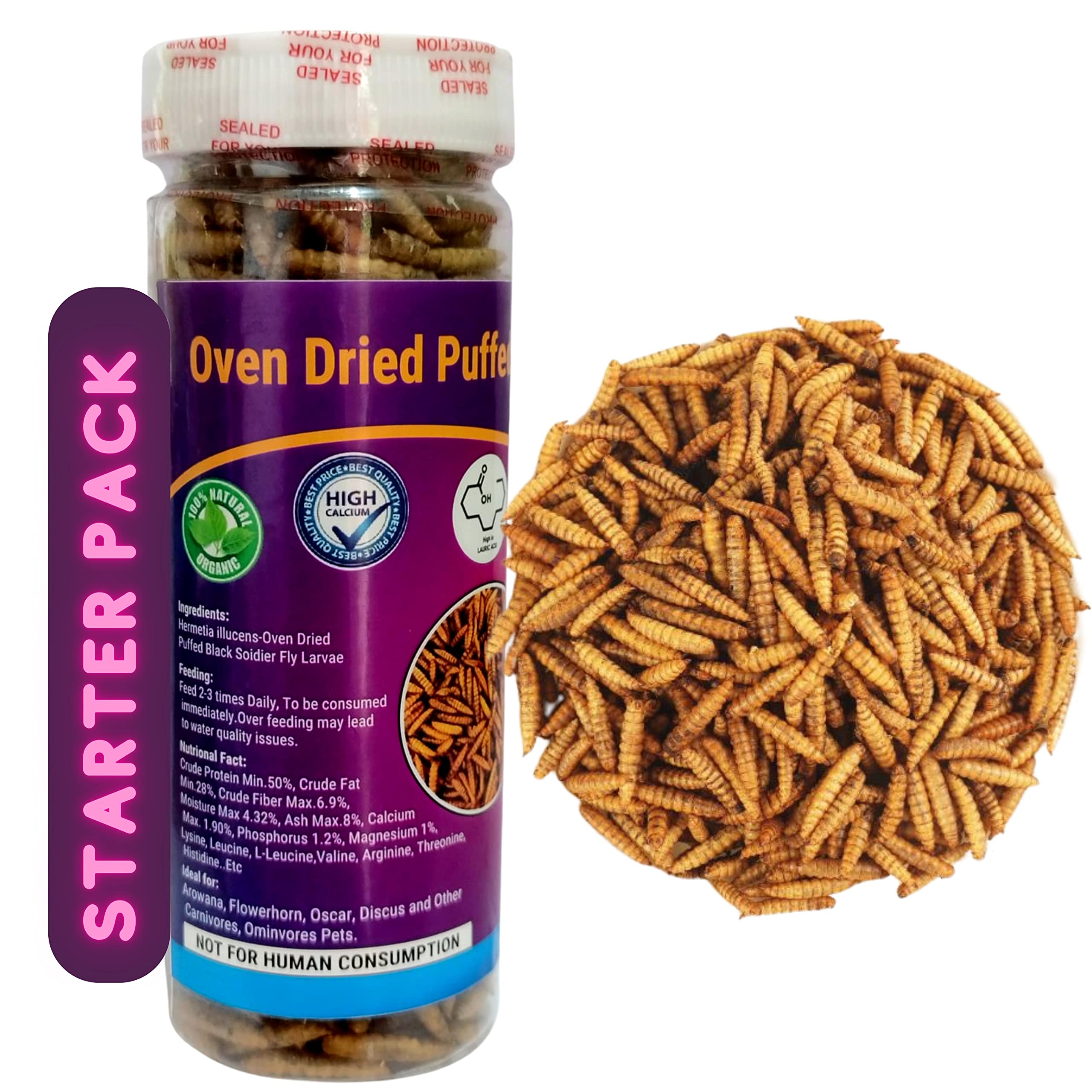 Buy Black Soldier Fly Larvae Dried 25 Gram , Puffed BSF Larvae ,100 
