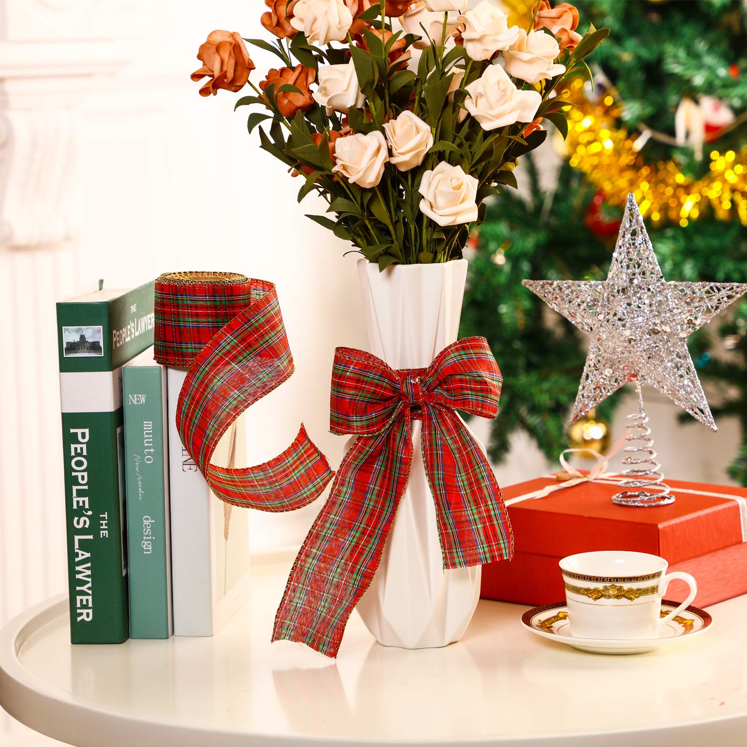 6.3 cm Burlap Plaid Ribbon in Width Red and Green Gingham - Buffalo Plaid Wrapping Ribbon for Christmas Decoration Gift Wrapping (10 M) - Image 4