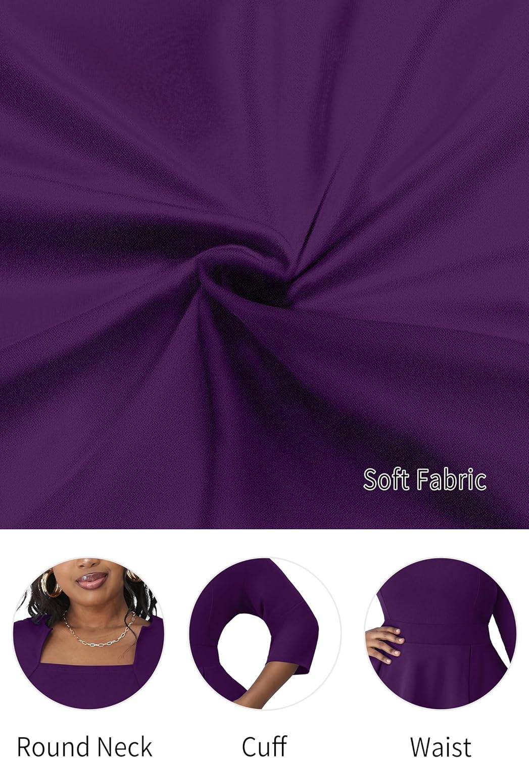 Runwind Plus Size Dress for Curvy Women Midi Church Wear to Work Bodycon Vintage Peplum 3/4 Sleeve Sheath Pencil Dress - Image 5