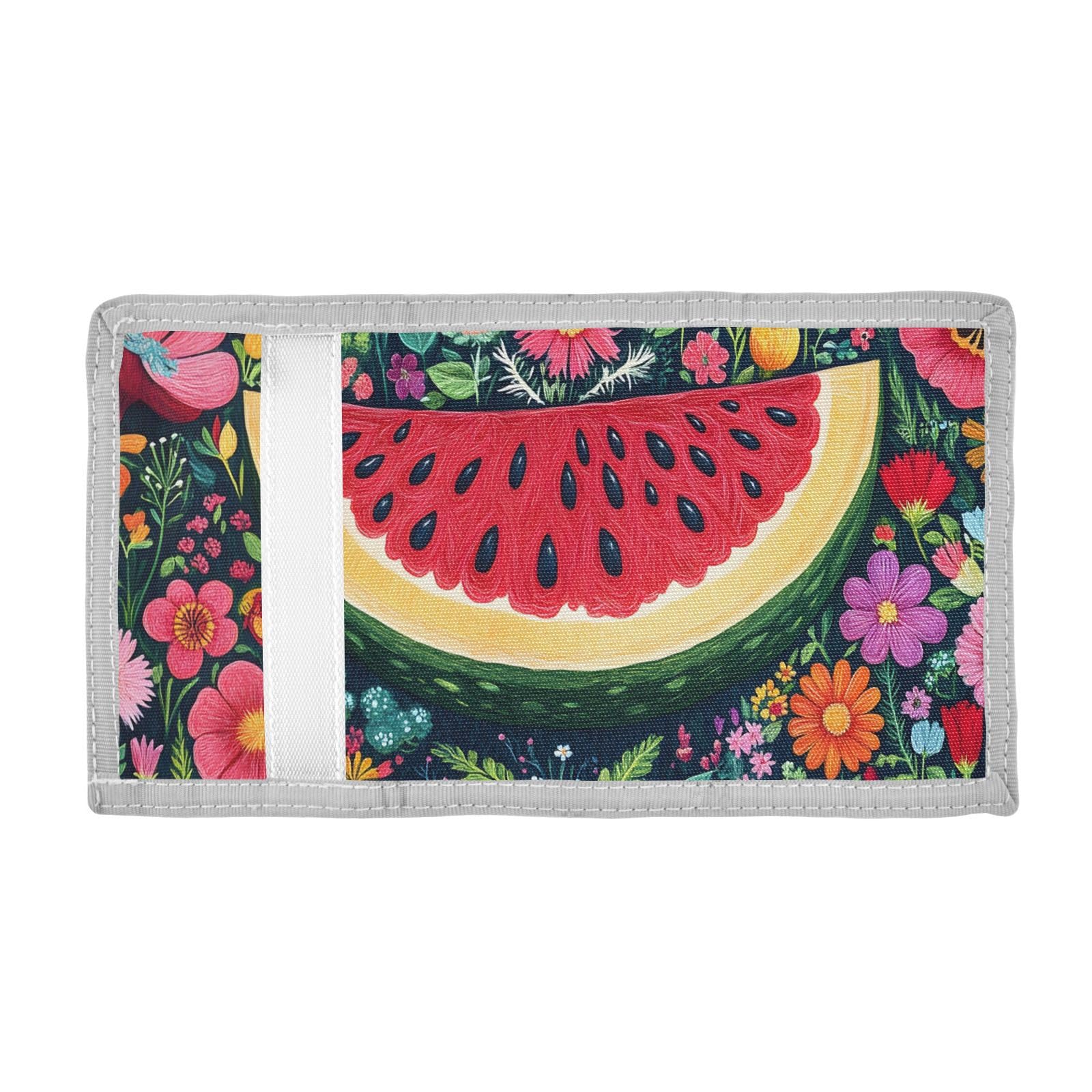 FOLIOSA Kids Wallet for Boys Girls Watermelon Floral Print Youth Wallet with Zipper Pocket Card Holders, Novelty Wallet 4.9×2.9 in