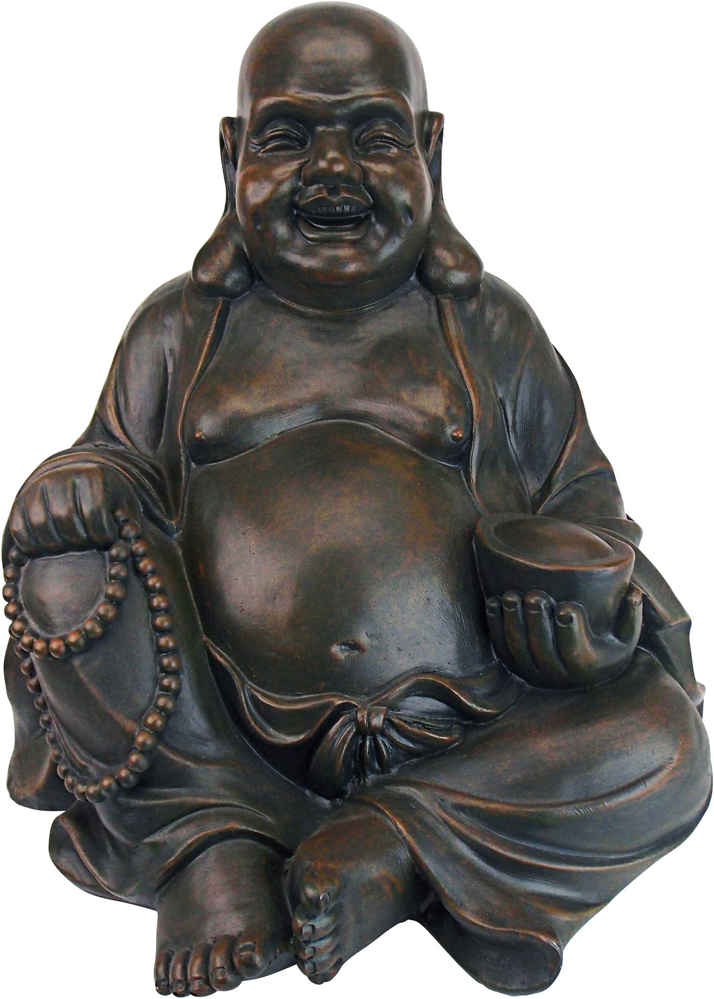 Laughing Buddha Happy Hotei Asian Garden Statue, 19 Inch, Large, Resin, Faux Bronze Finish