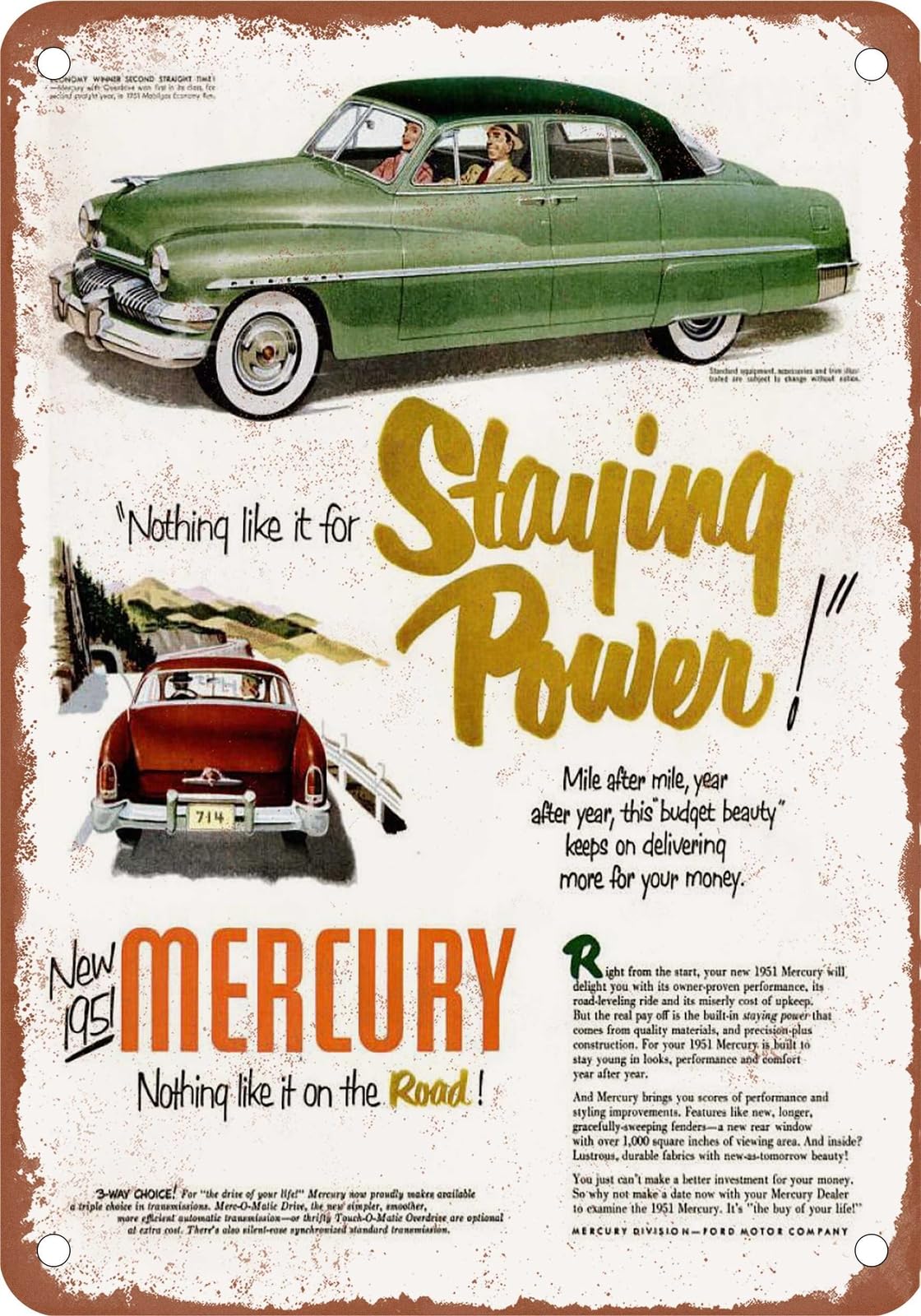 METAL SIGN - 1951 Mercury Vintage Ad 01 - Old Retro Rusty Look home decor