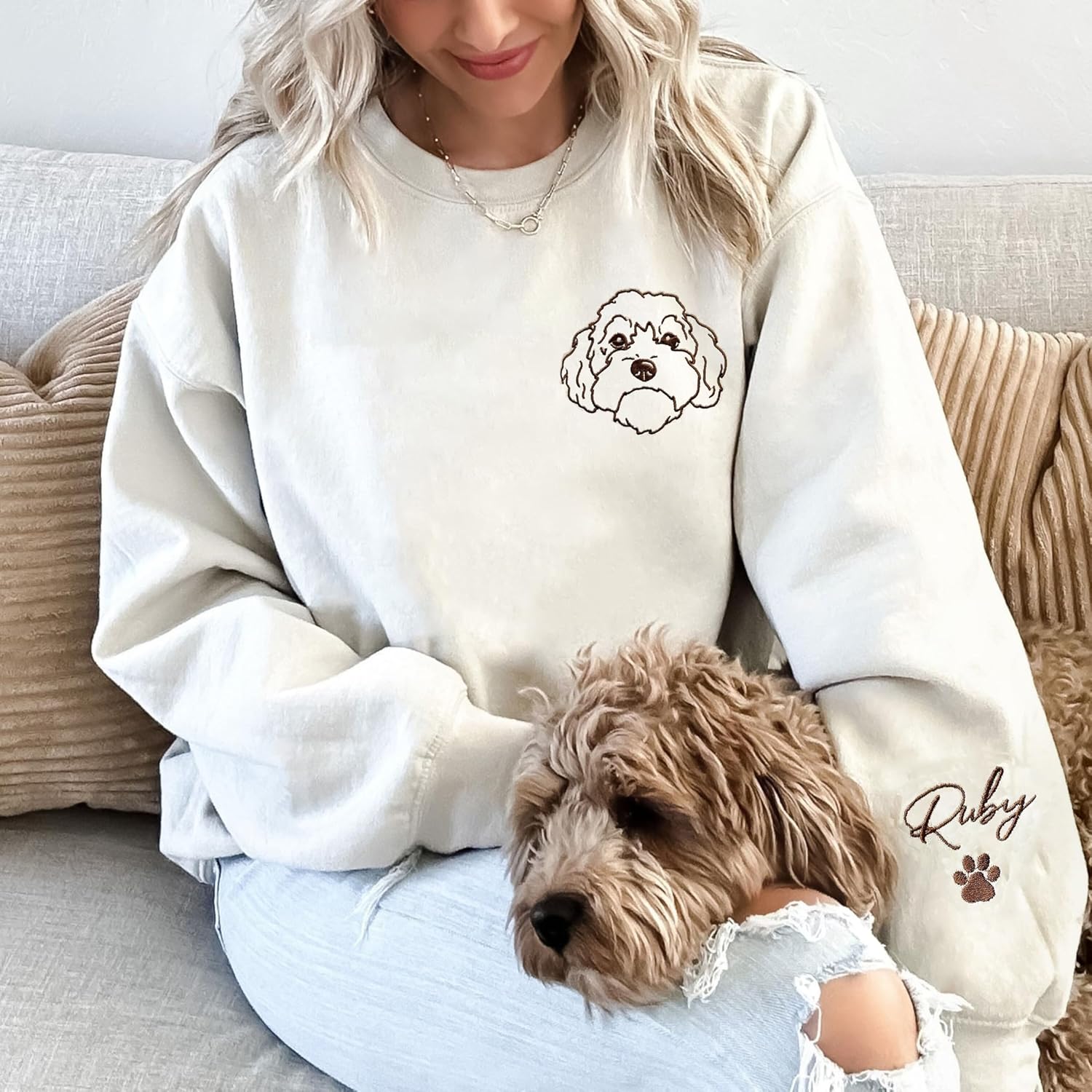 LOVELYPOD Custom Embroidered Dog Mom Sweatshirt with Dogs Names, Pet Photo Shirt, for Dog Lovers - Image 3