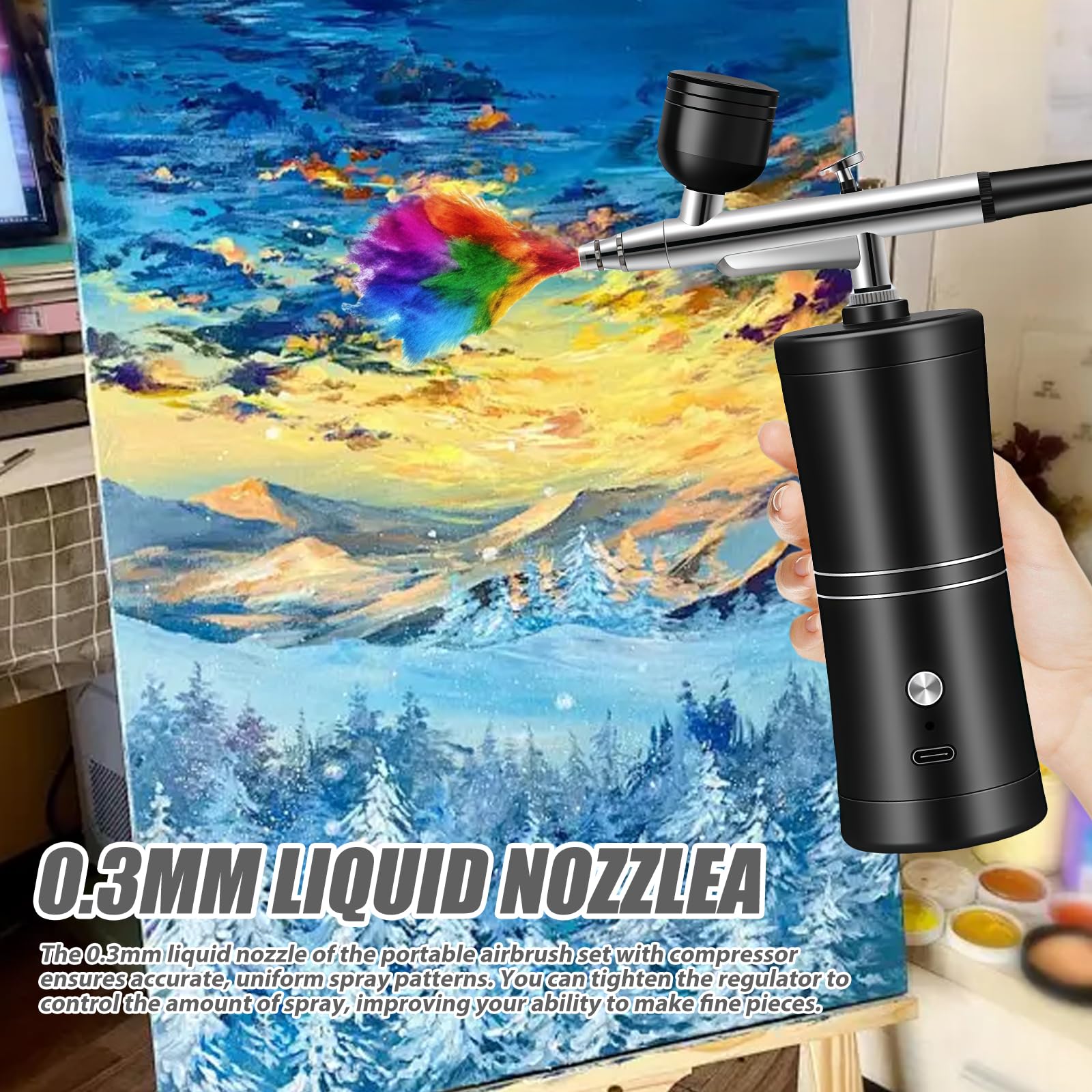 AirBrush Set con compressore: pistola aerografo manuale multi funzione, aerografo portatile ricaricabile per trucco, nail design, decorazione torta, modellazione tatuaggio e pittura modello