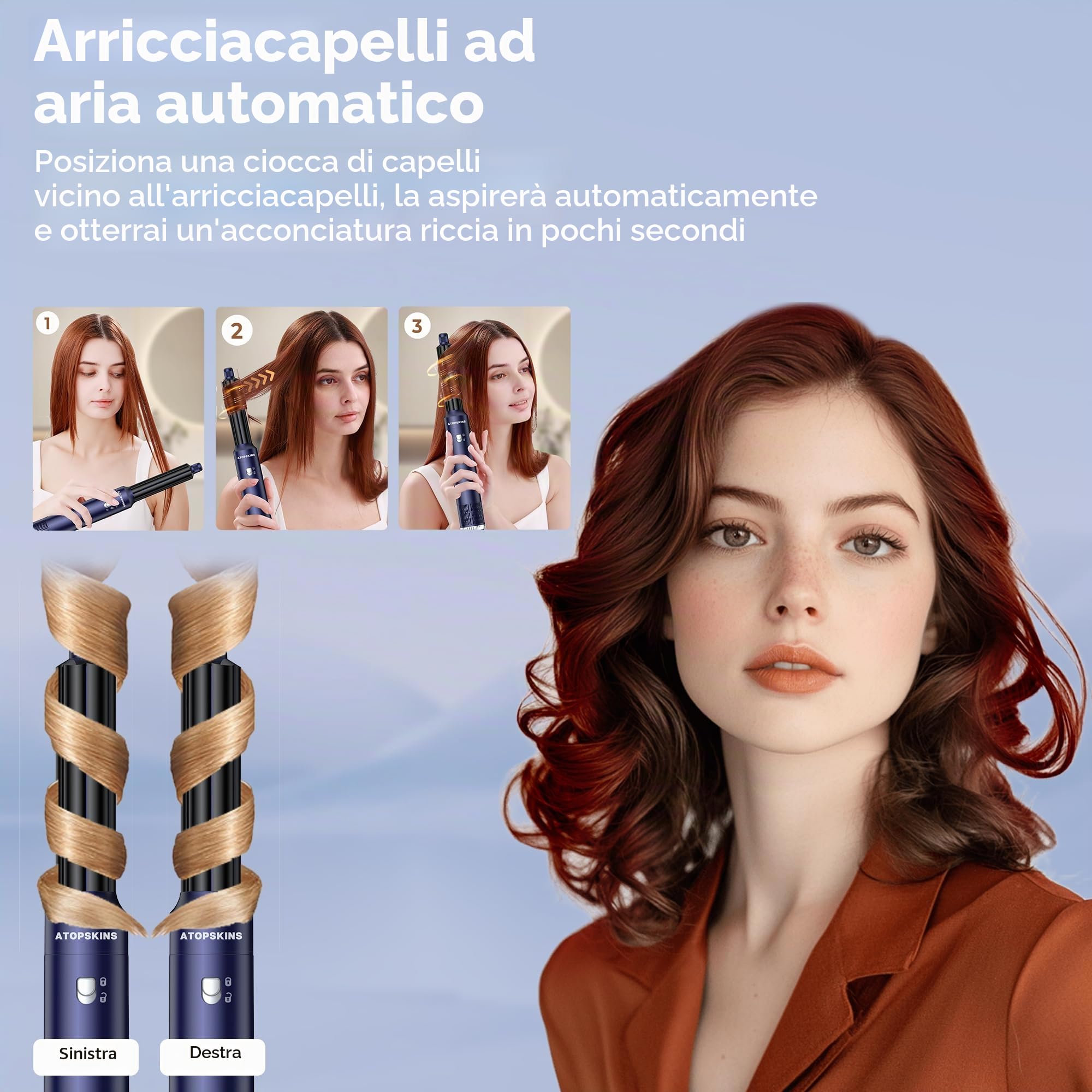 Atopskins Air styler 6 in 1 con asciugacapelli 1000 W, ferro arricciacapelli, spazzola ad aria calda, spazzola per asciugacapelli