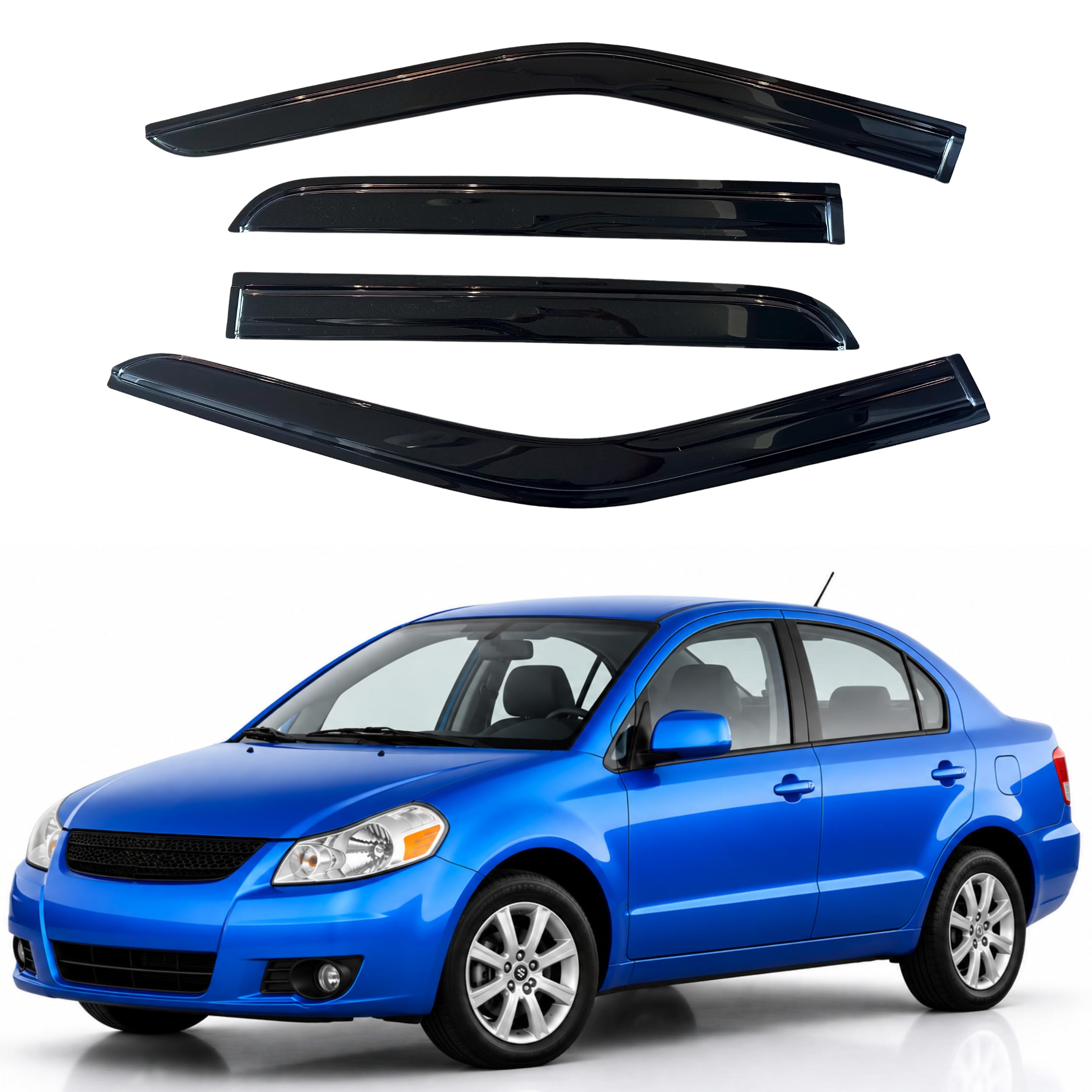 IG Window Visors Fit for 2008-2010 Suzuki SX4 Sedan, Out-Channel Rain Guards Vent Wind Deflectors 4PC, Car Accessories for 08-10 Suzuki SX4 Sedan (Excludes Hatchback)