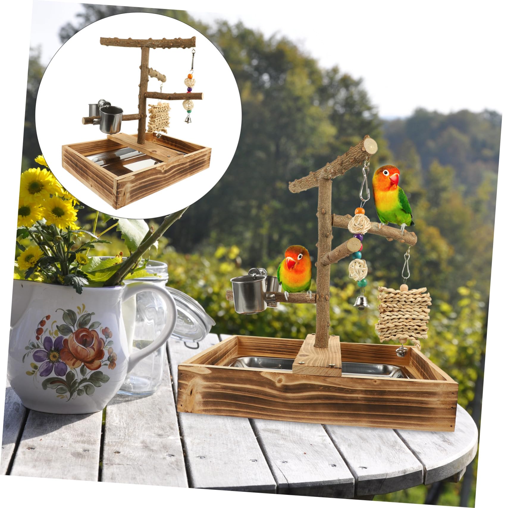 BESTonZON de Entrenamiento Madera para Pájaros Juguete Interactivo para Loros Accesorio para Jaula de Periquitos Soporte de Escritorio Resistente para Cacatúas