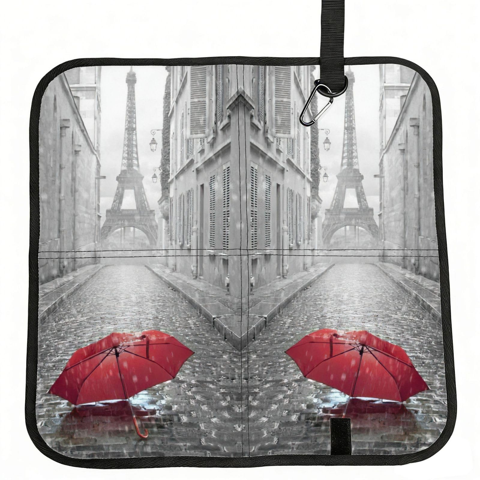 bghdfa Eiffel Tower Paris Street Red Umbrella Print Outdoor Sitting Mat Waterproof Oxford Cloth Seat Cushion Folding Foam Camping Seat For Picnic