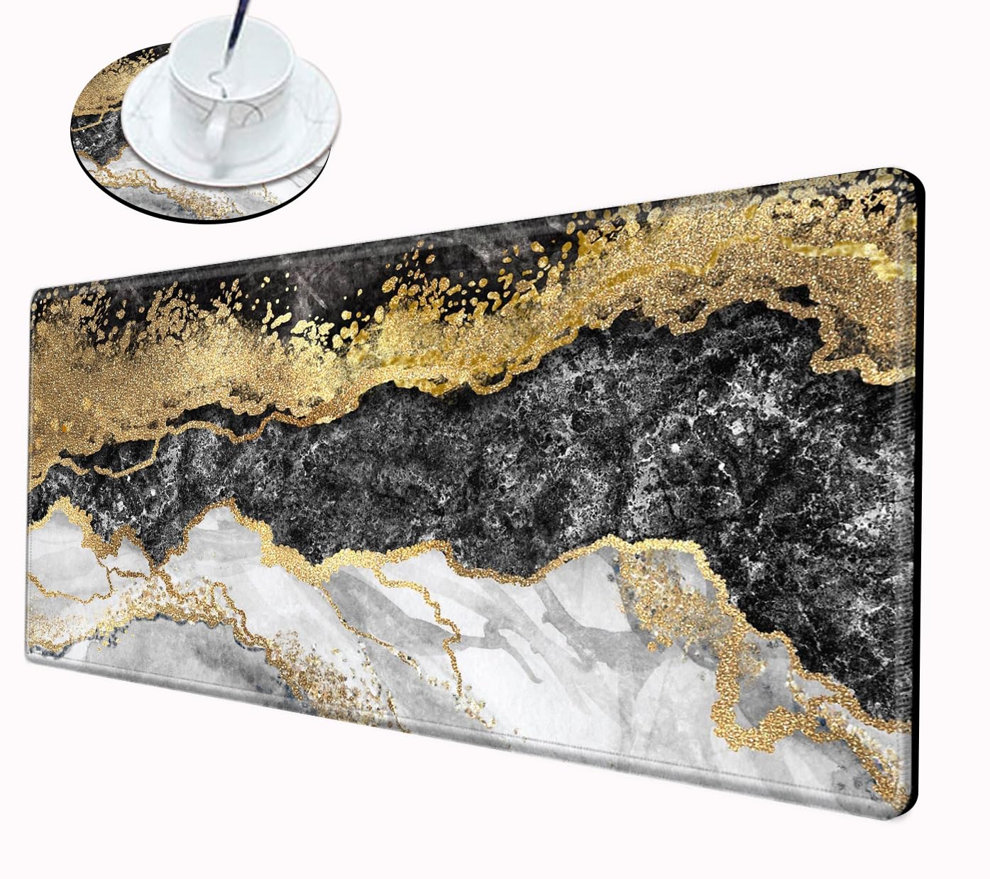 Gaming Mouse Pad XL Desk Mat for Desktop Extended Mousepad Black Gold Marble Desk Pad Long Computer Pads for 24"x12" Large Mouse Pads for Wireless Mouse Office Men — image 1