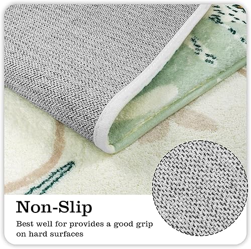 Miniatura 3 de Lindas alfombras de baño largas bohemias, modernas, de terciopelo antideslizante, suave, lavable a máquina, con hojas verdes, alfombra abstracta