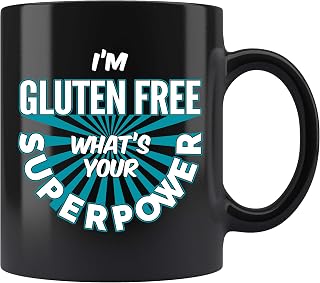 Exquisite Mugs Gluten Free Coffee Mug. I'm Gluten Free What's Your Superpower Funny Coffee Cup Gifts for Women Men 11 oz black