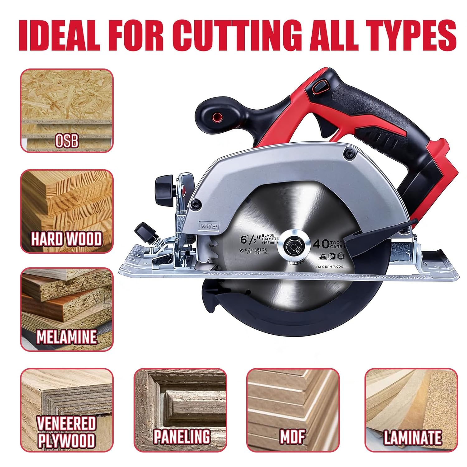 4PC 6-1/2 Inch Carbide-Tipped Circular Saw Blade Replacement DWA161240 DW3161 for Dewalt DCS391B DCS565 DCS565P1 DCS391P1 20V MAX Circular Saw 40T & 24T Combo 5/8" Arbor