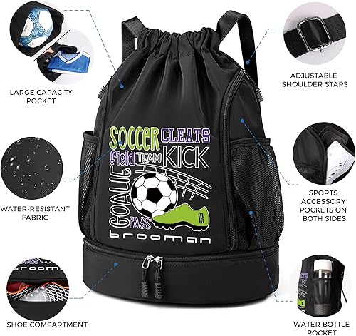 Miniatura 2 de brooman Mochila de fútbol para niños y niñas, para baloncesto, fútbol y voleibol con compartimento para pelotas