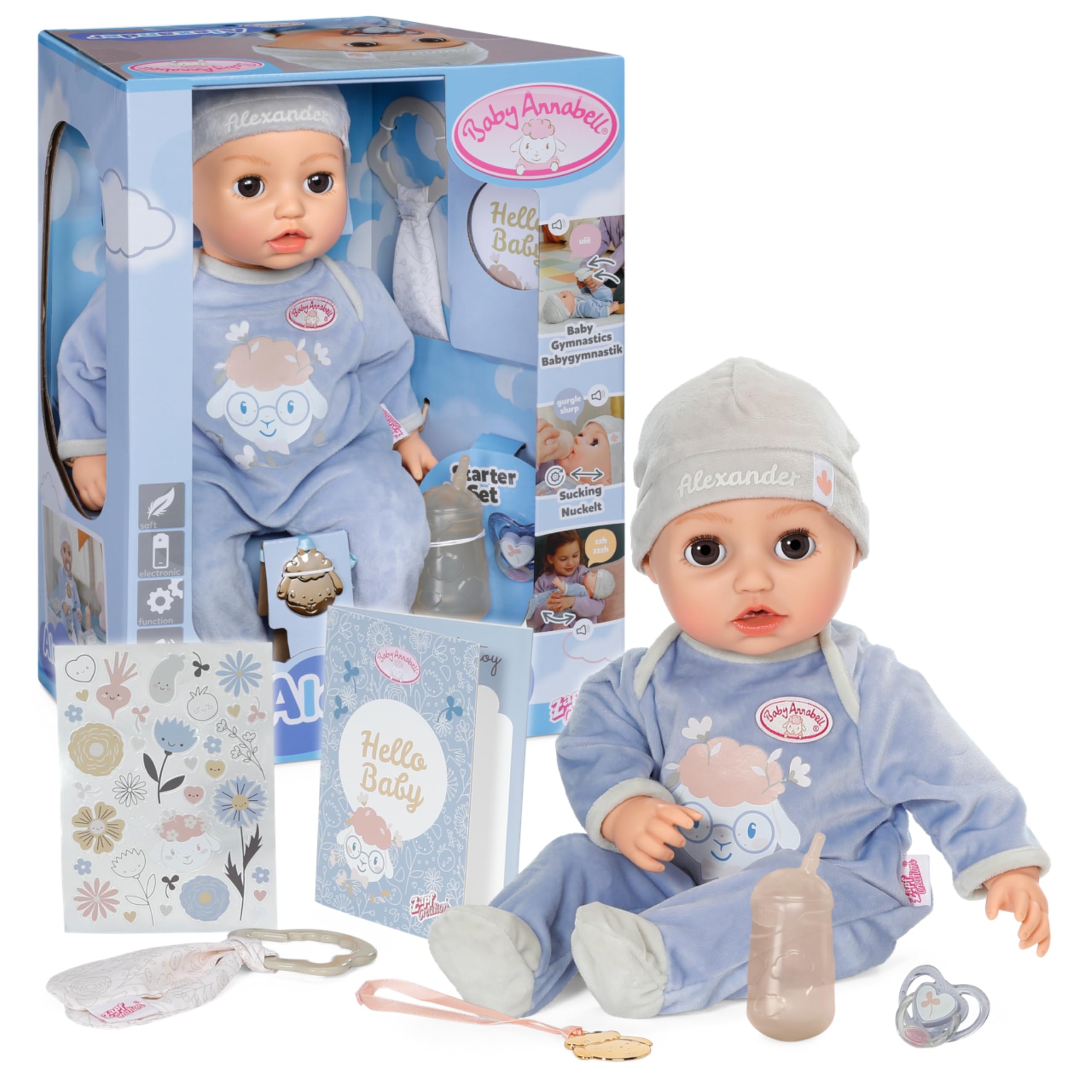 Baby Annabell Interactive Alexander 43cm - Soft bodied baby doll with realistic movements, sounds & accessories - Suitable for Children Aged 3+