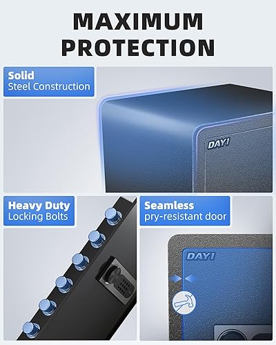 Miniatura 2 de DAYI - D-60 - Caja fuerte con bolsa ignífuga e impermeable para hogar o gabinete para dinero en efectivo, documentos, con teclado digital, sistema