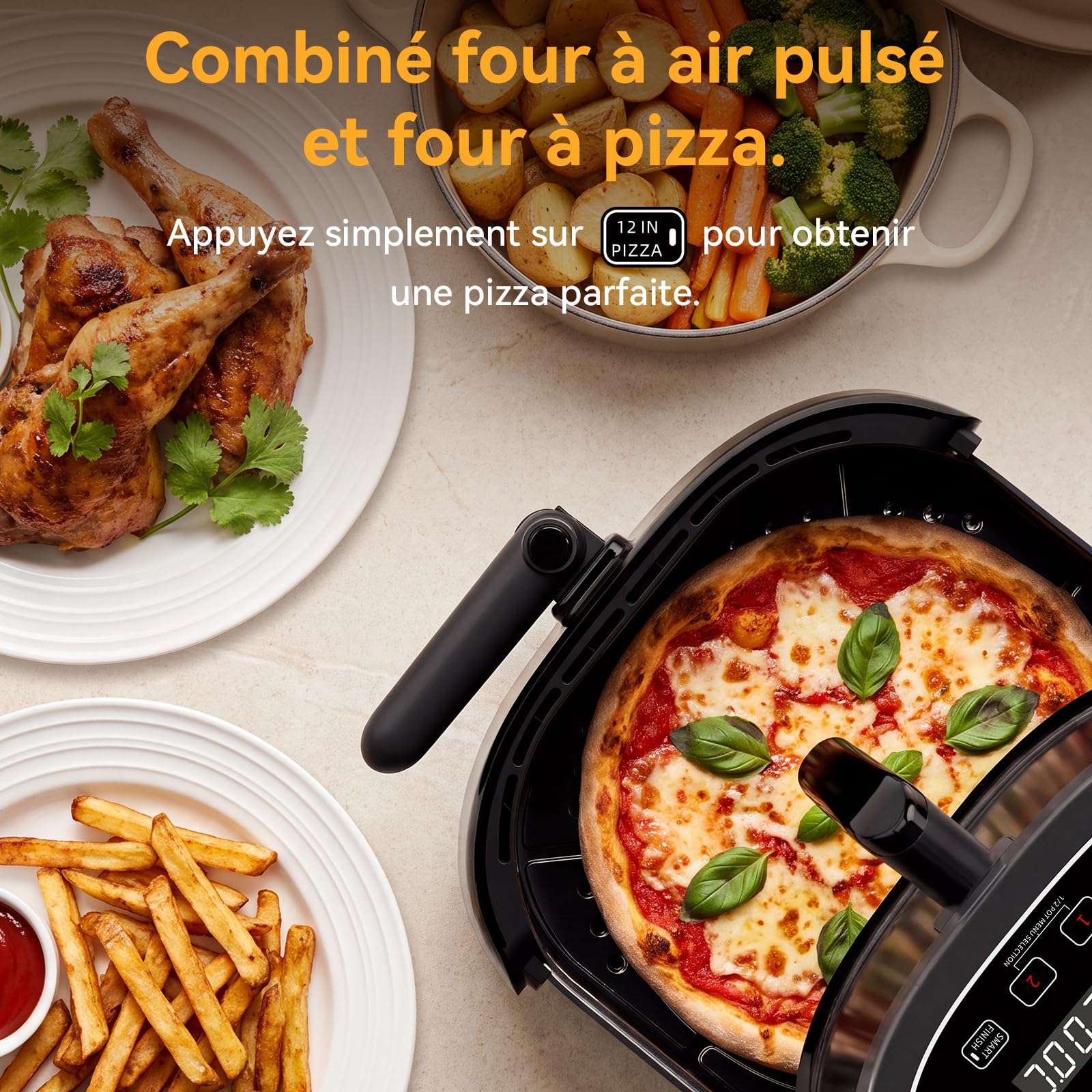 Friteuse à air 8,5L avec deux cavités et four à pizza