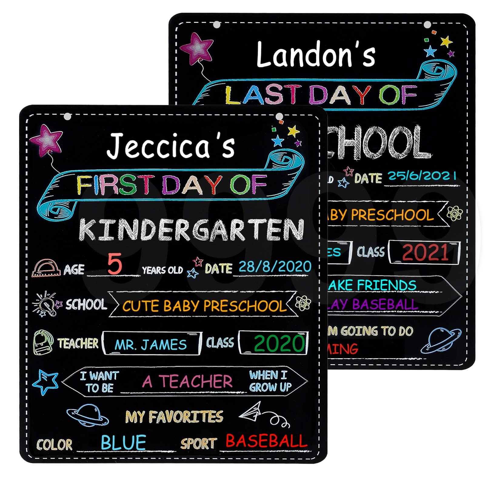 Photo 1 of ONUPGO Personalized First Day and Last Day of School Chalkboard Sign, Reusable Wooden 1st Day of Preschool/ Kindergarten Photo Props