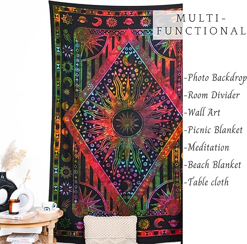 Miniatura 9 de RAJRANG - Tapiz celestial para dormitorio, decoración del hogar, dormitorio, sol, luna, estrella, trippy, arte de pared espiritual barato, tapices