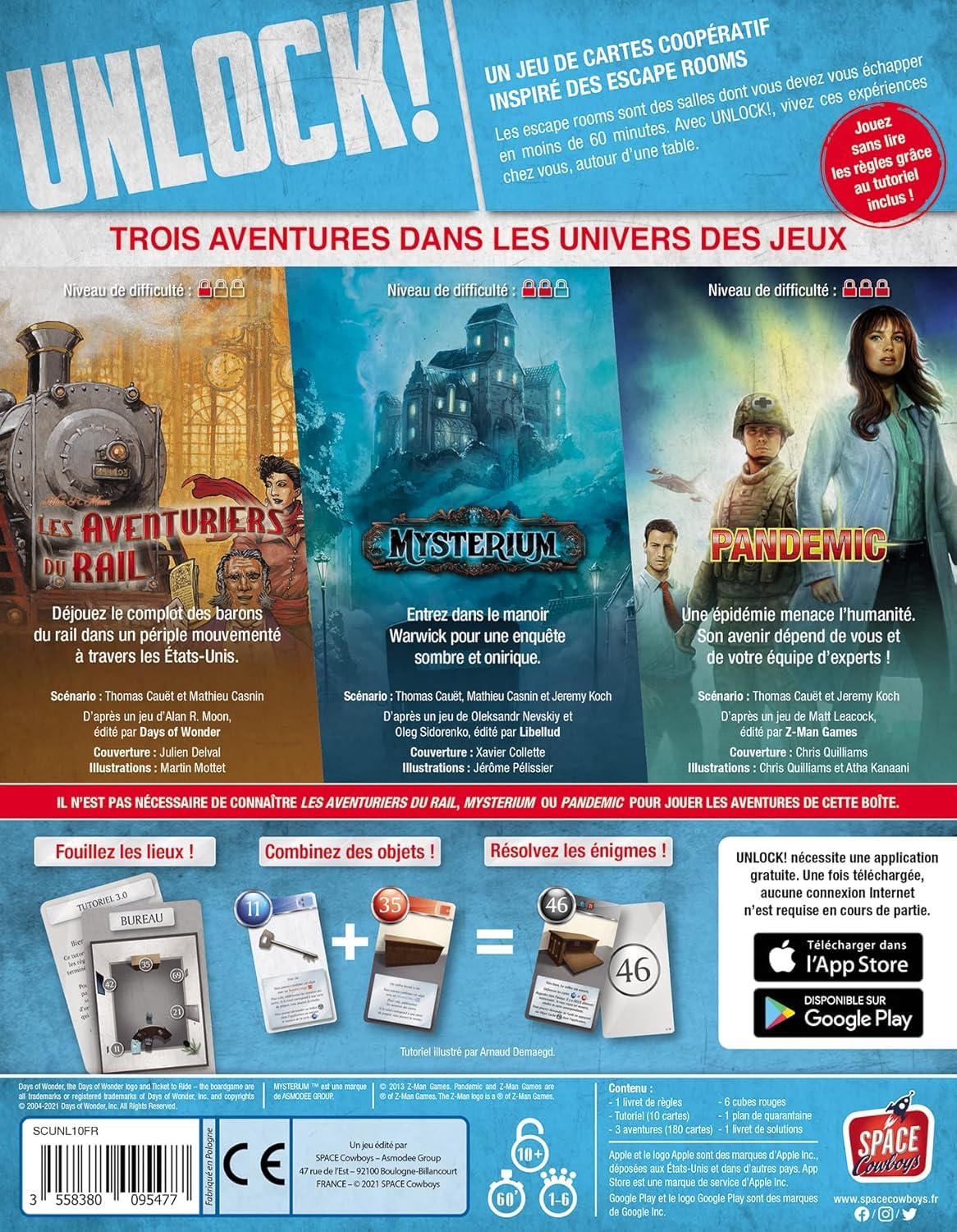 Asmodee - Unlock! Game Adventures - Escape Game pour Adultes & Enfants dès 10 Ans - Jeu de Cartes Coopératif - A Jouer avec Application Gratuite - 1 à 6 Joueurs - 60 Min - en Français- Space Cowboys