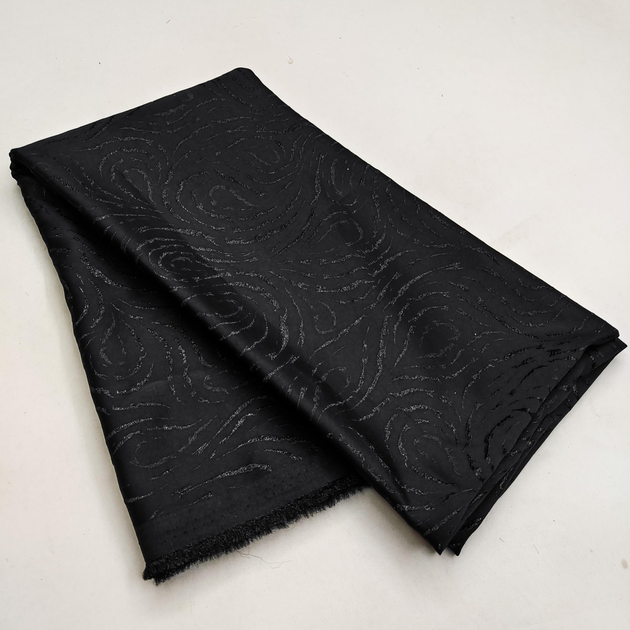 Premium Embossed Black Jacquard Fabric – Polyester, 2.5 Meter Length, 58" Width | Ethnic & Formal Wear Fabric
