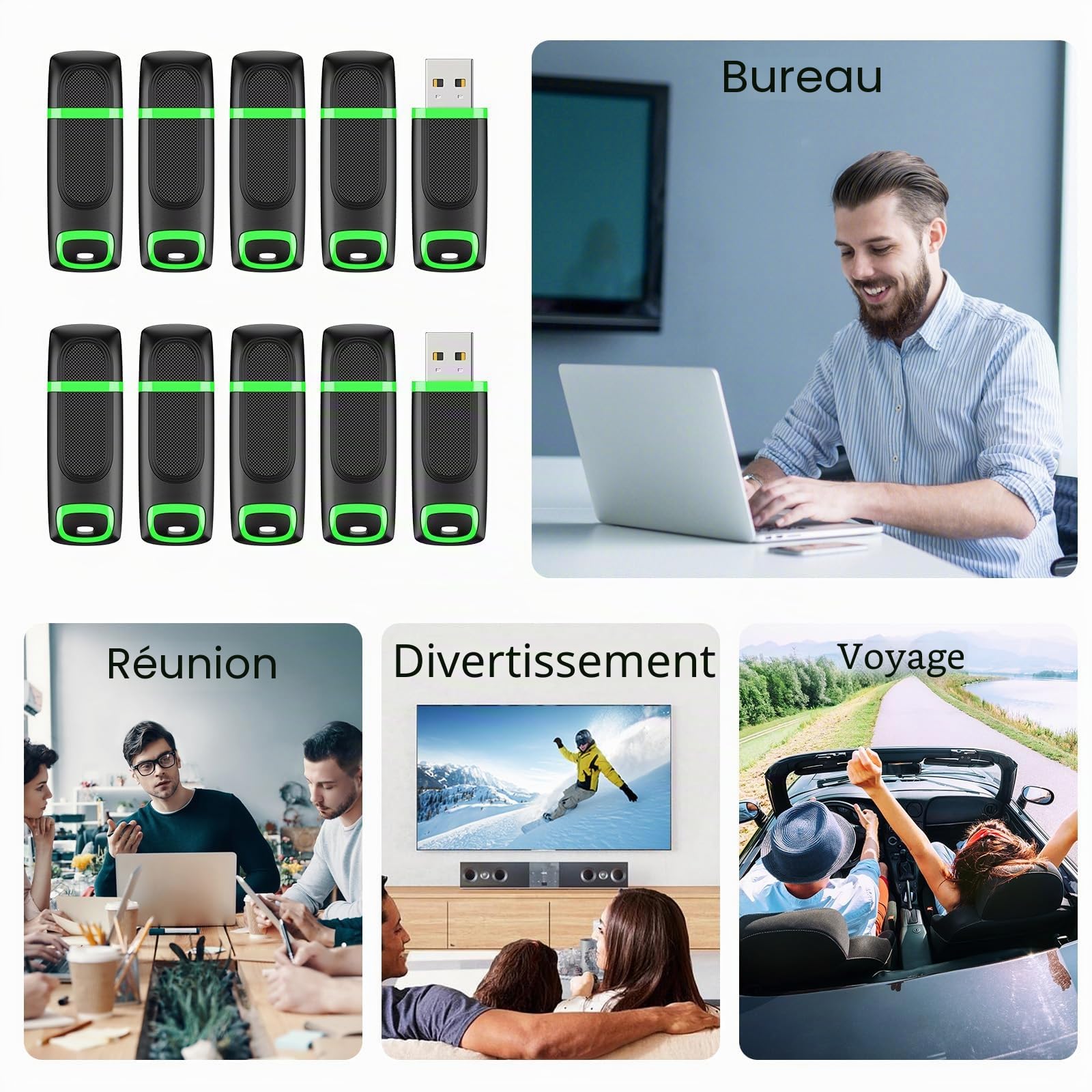 KEXIN Clé USB 2.0 16Go Rapide, Lot de 10 Pendrive Clef USB 16Go à Capuchon Cle USB Flash Drive pour Le Stockage de Musique et des Dossiers (Vert, 16GB)
