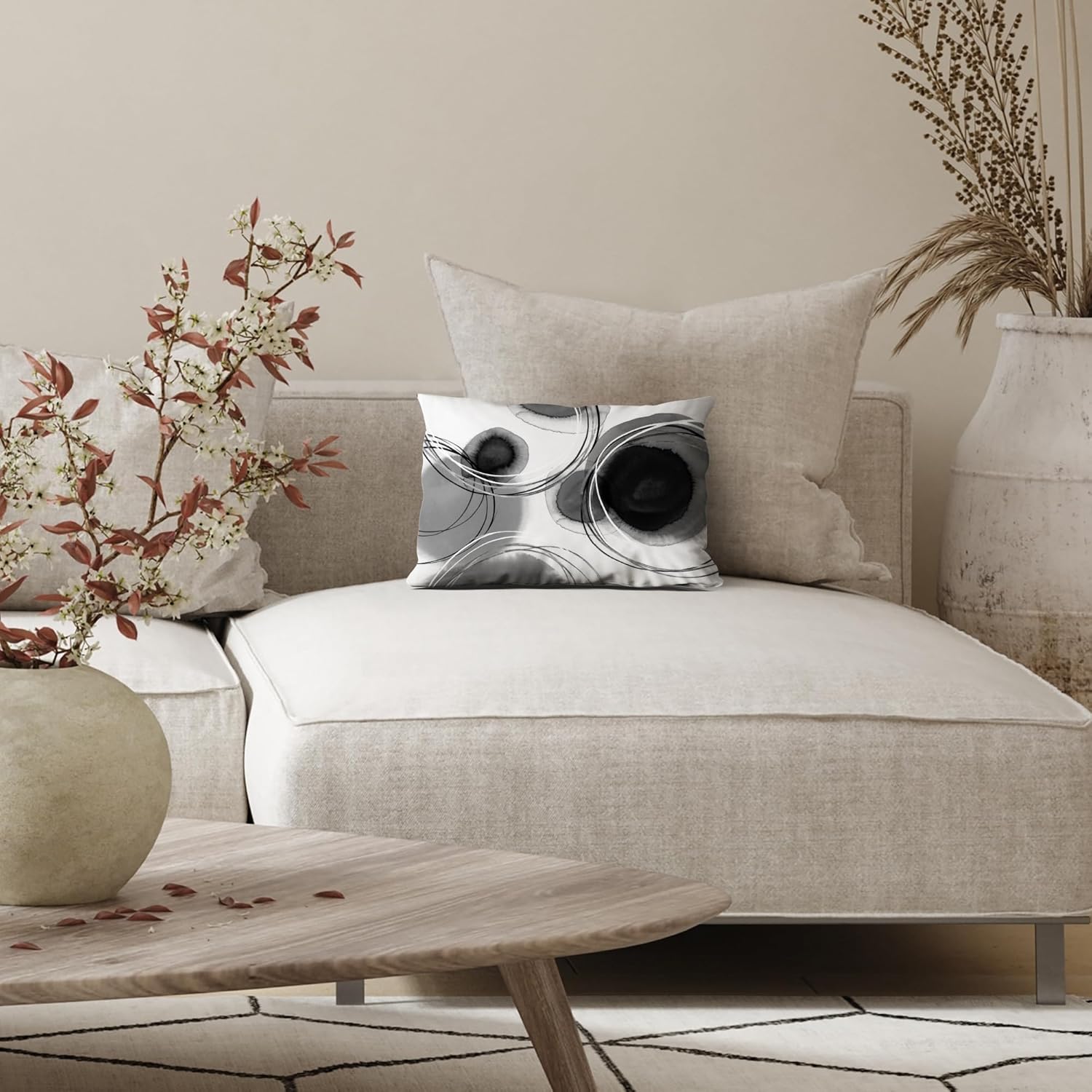 Americanflat 14x10 Throw Pillow with Sewn-in Insert - All-in-One Decorative Pillows - No Cover Needed - Soft and Durable Cushion for Bed or Sofa - Polyester - Black and White