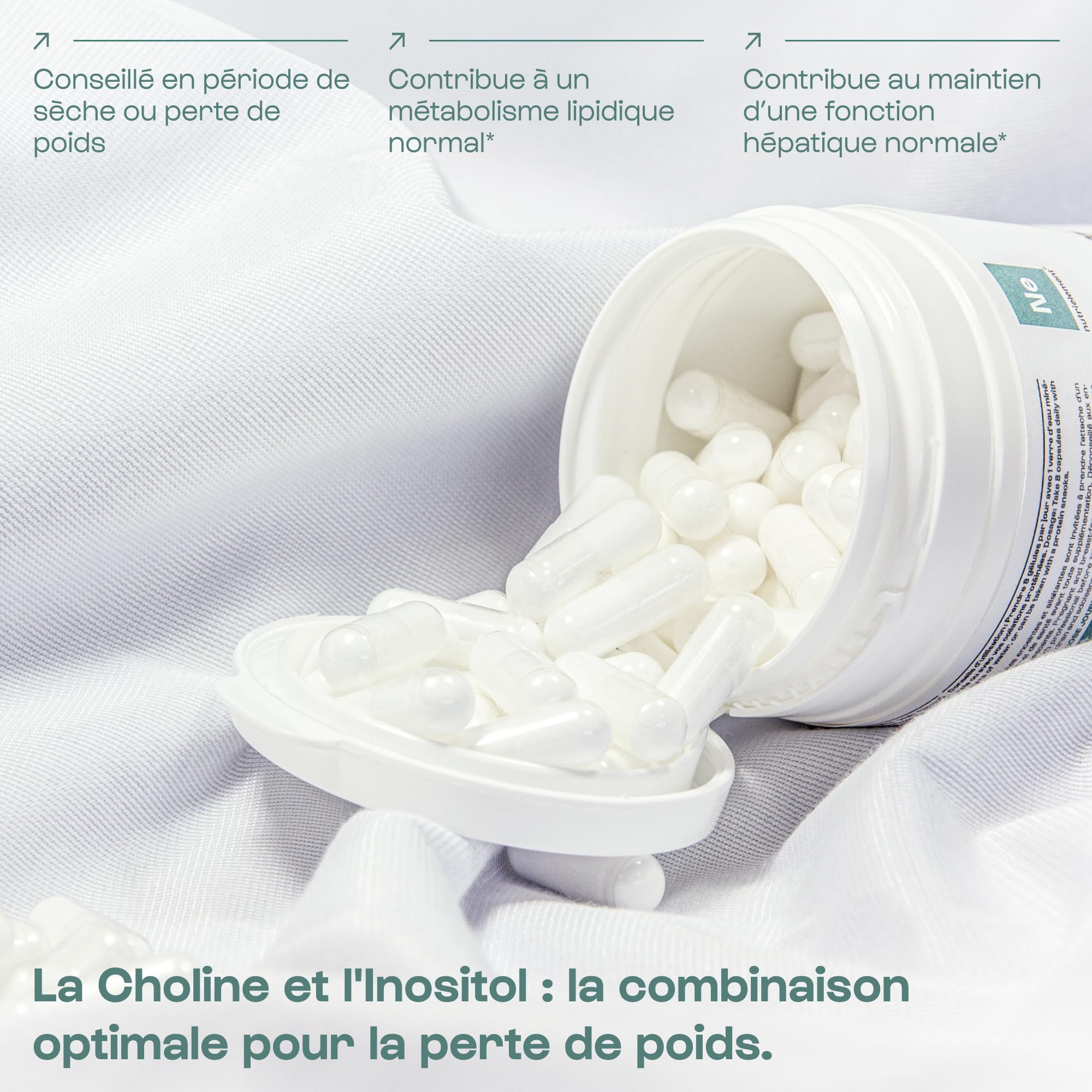 Mix Choline & Inositol - 120 Gélules • Brûleur de Graisse • Fat Burner • Idéal en Sèche • Sans Gluten ni OGM • Fitness & Musculation • Vegan | Nutrielement