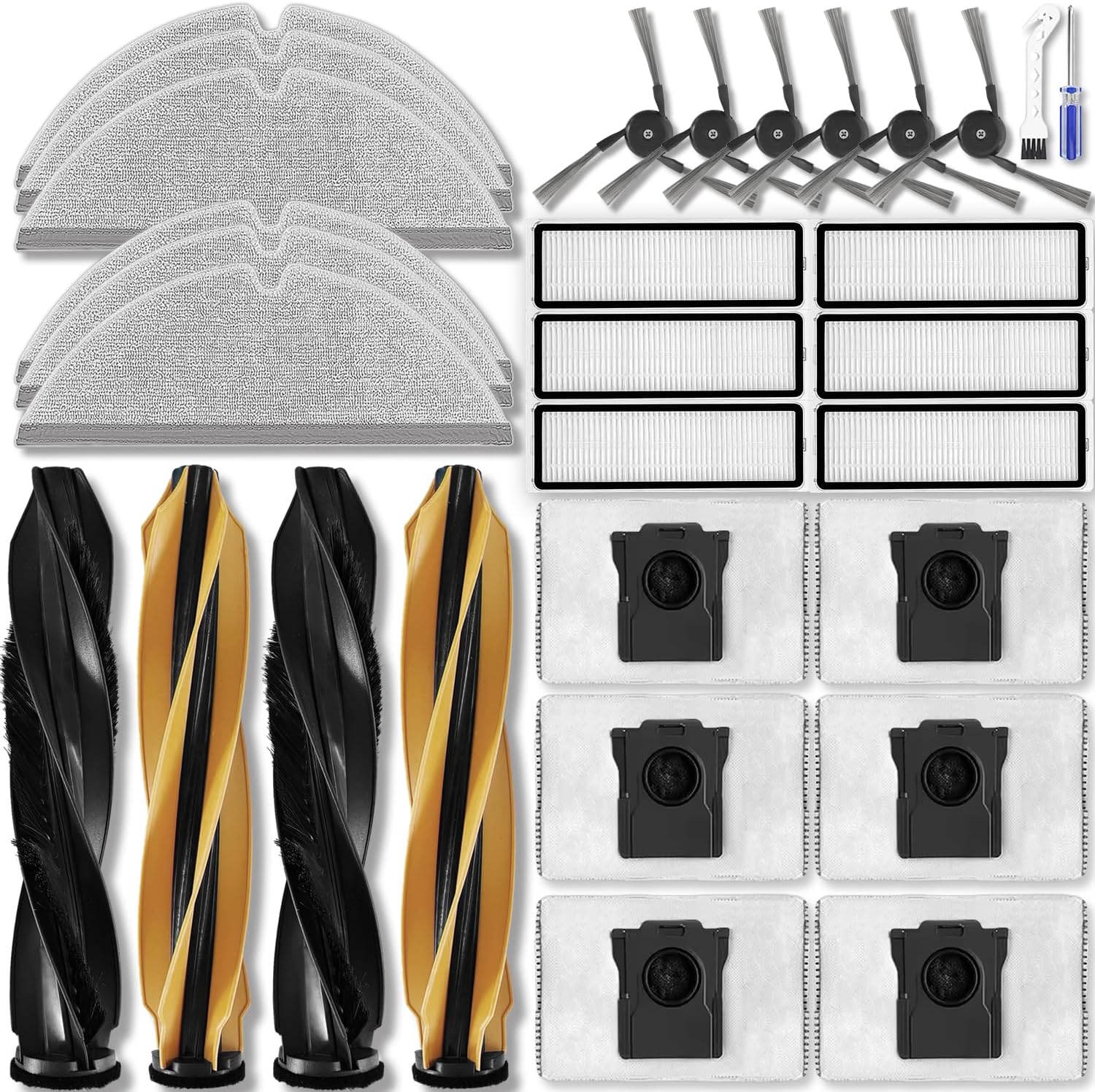 Replacement Accessories Kit Compatible with Dreame D20 Pro Plus Robot Vacuum Cleaner Parts 2 Main Brush 6 HEPA Filters 6 mop Pads 6 dust Bag 6 Side Brush