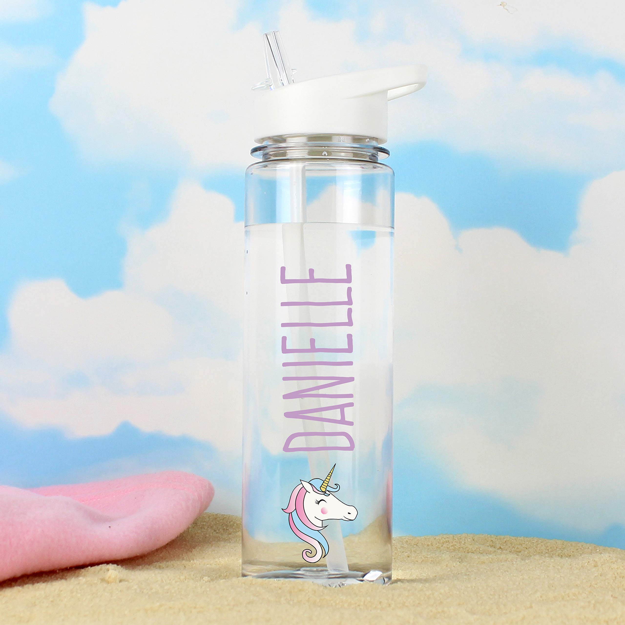 Personalised Memento Girls Clear Personalised Unicorn Water Drinks Bottle With Straw Bpa Free Ideal For Kids, Teachers, Work, School, Cycling, Gym, Camping