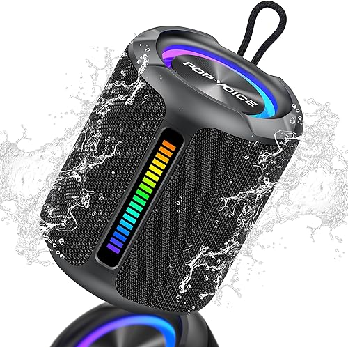 Altavoces Bluetooth portátiles inalámbricos, sonido estéreo de pico de 50 W, altavoz de ducha impermeable IPX7 con graves profundos, luz RGB,