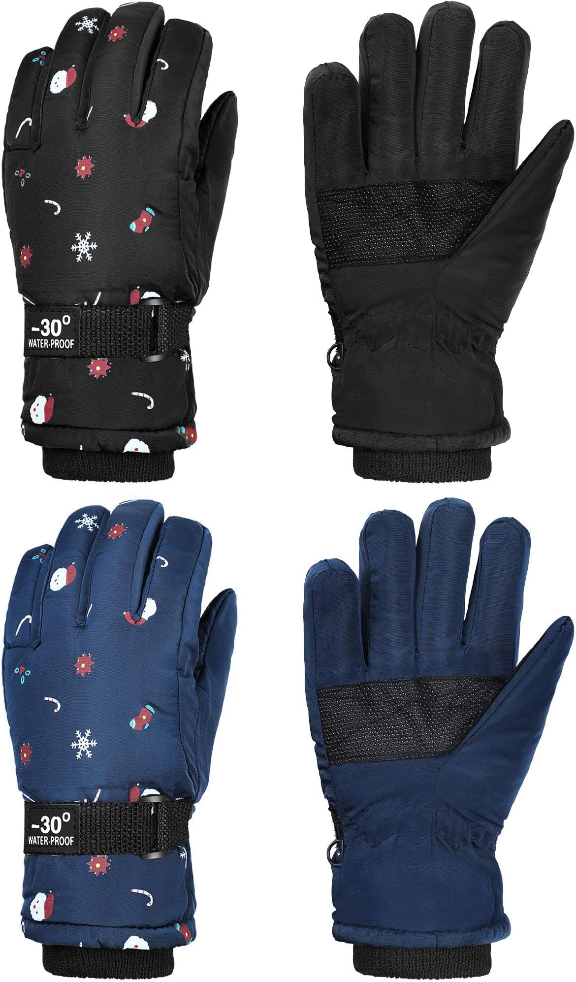 Hicarer 2 Pairs Kids Waterproof Winter Gloves Snow Gloves for Boys Girls Child Toddler Warm Ski Gloves for Cold Weather